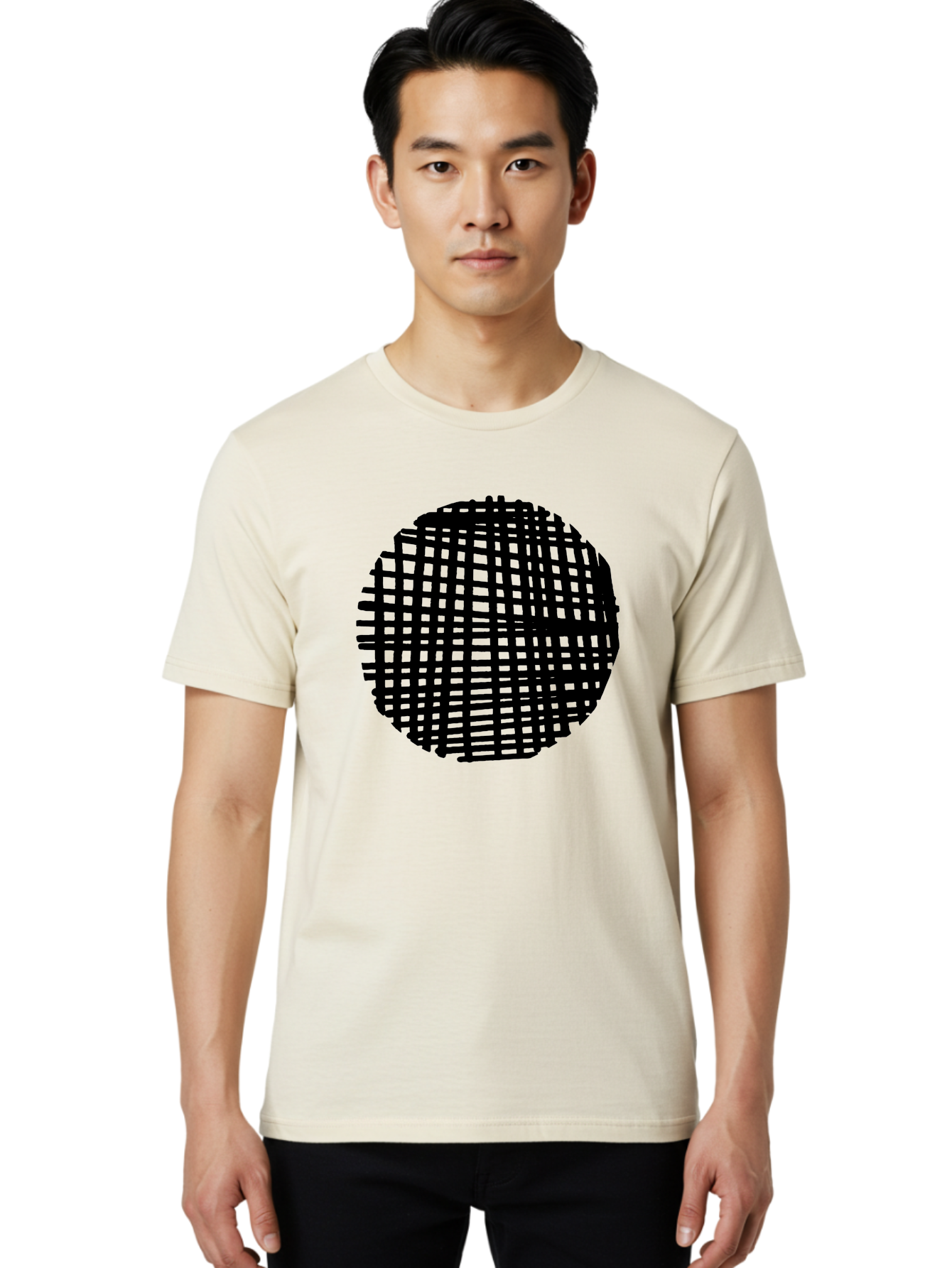 Black-Grid-Circle Men'S Graphic Tee, 100% Cotton, Comfortable Casual Summer Wear, Machine Washable, Disco Ball, Grid Pattern, Abstract Design, Black And Green, Modern Art, Geometric Shape, Spherical Object, Shiny Surface, Party Decoration -  Aaa375 30