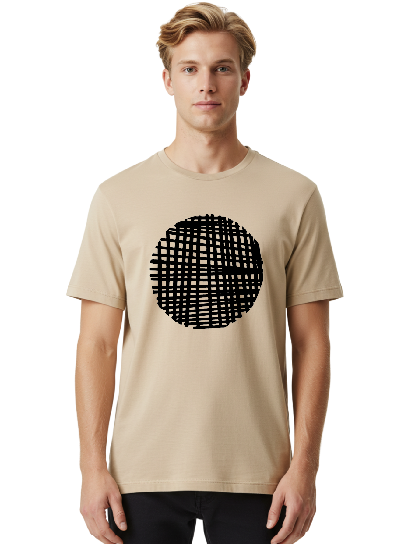 Black-Grid-Circle Men'S Graphic Tee, 100% Cotton, Comfortable Casual Summer Wear, Machine Washable, Disco Ball, Grid Pattern, Abstract Design, Black And Green, Modern Art, Geometric Shape, Spherical Object, Shiny Surface, Party Decoration -  Aaa375 8