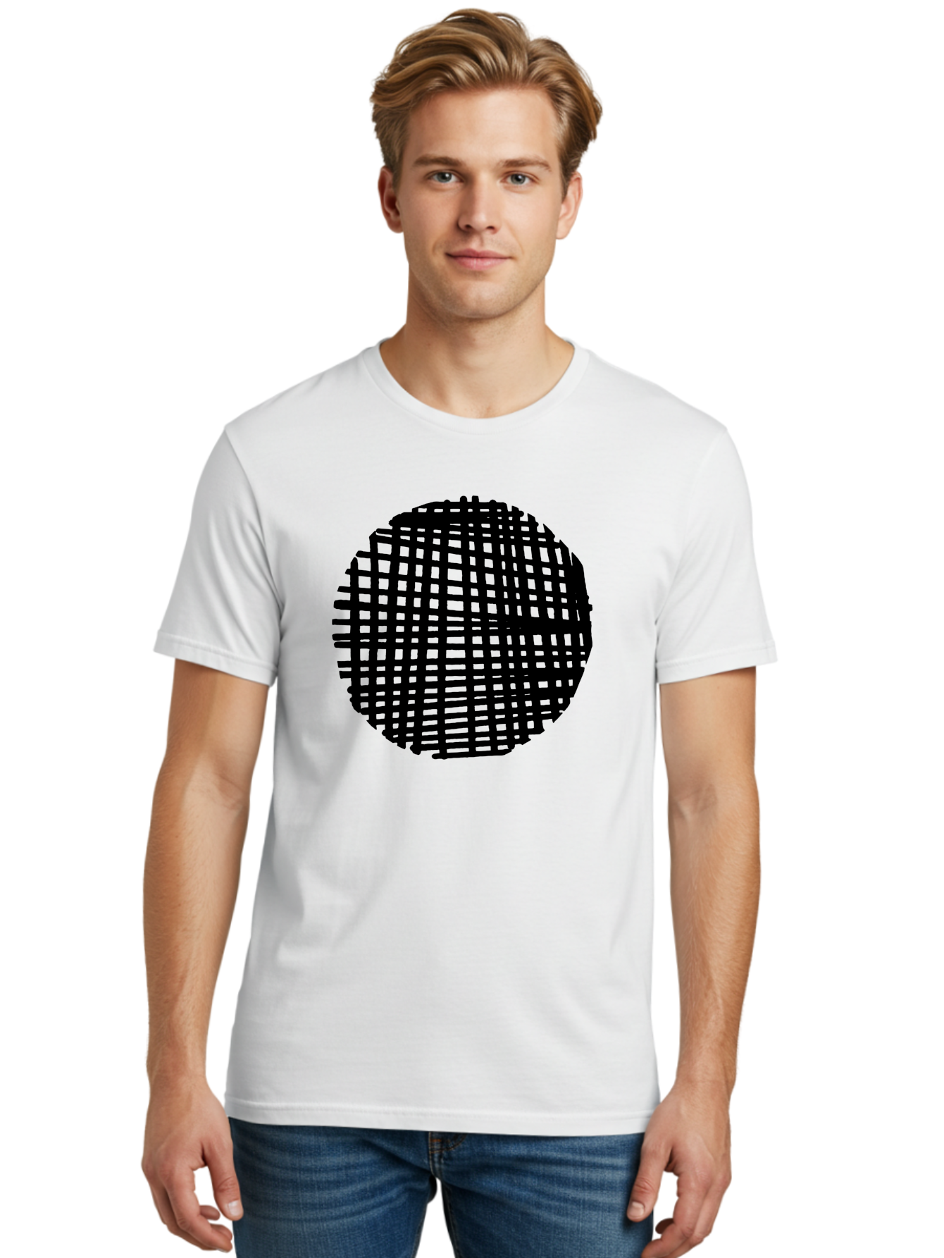 Black-Grid-Circle Men'S Graphic Tee, 100% Cotton, Comfortable Casual Summer Wear, Machine Washable, Disco Ball, Grid Pattern, Abstract Design, Black And Green, Modern Art, Geometric Shape, Spherical Object, Shiny Surface, Party Decoration -  Aaa375 26