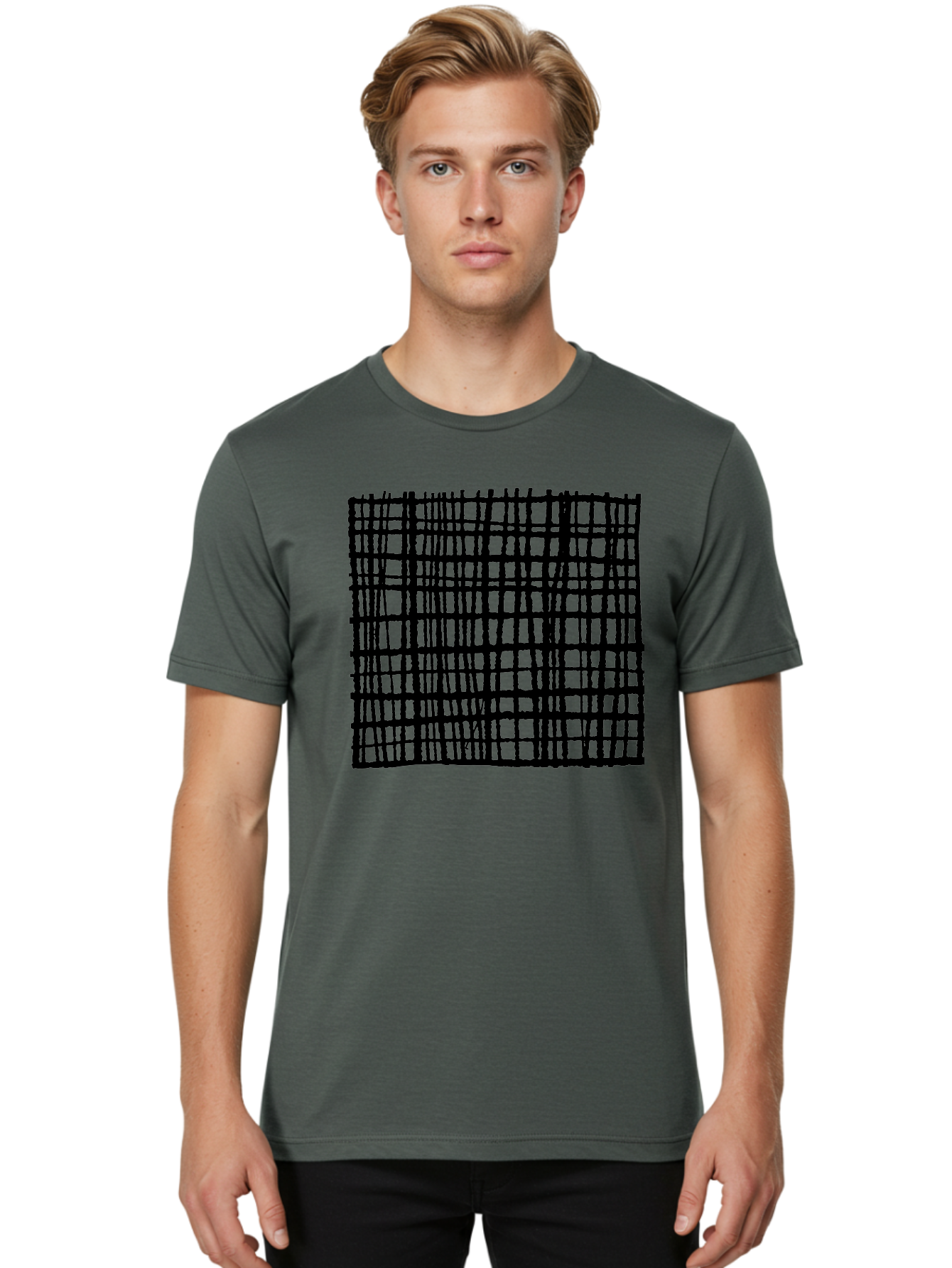 Black-Grid Men'S Graphic Tee, 100% Cotton, Comfortable Casual Summer Wear, Machine Washable, Black Grid Pattern, Graphic Design, Abstract Art, Geometric Shape, Modern Style, Contemporary Design, Grid Texture -  Aaa376 30