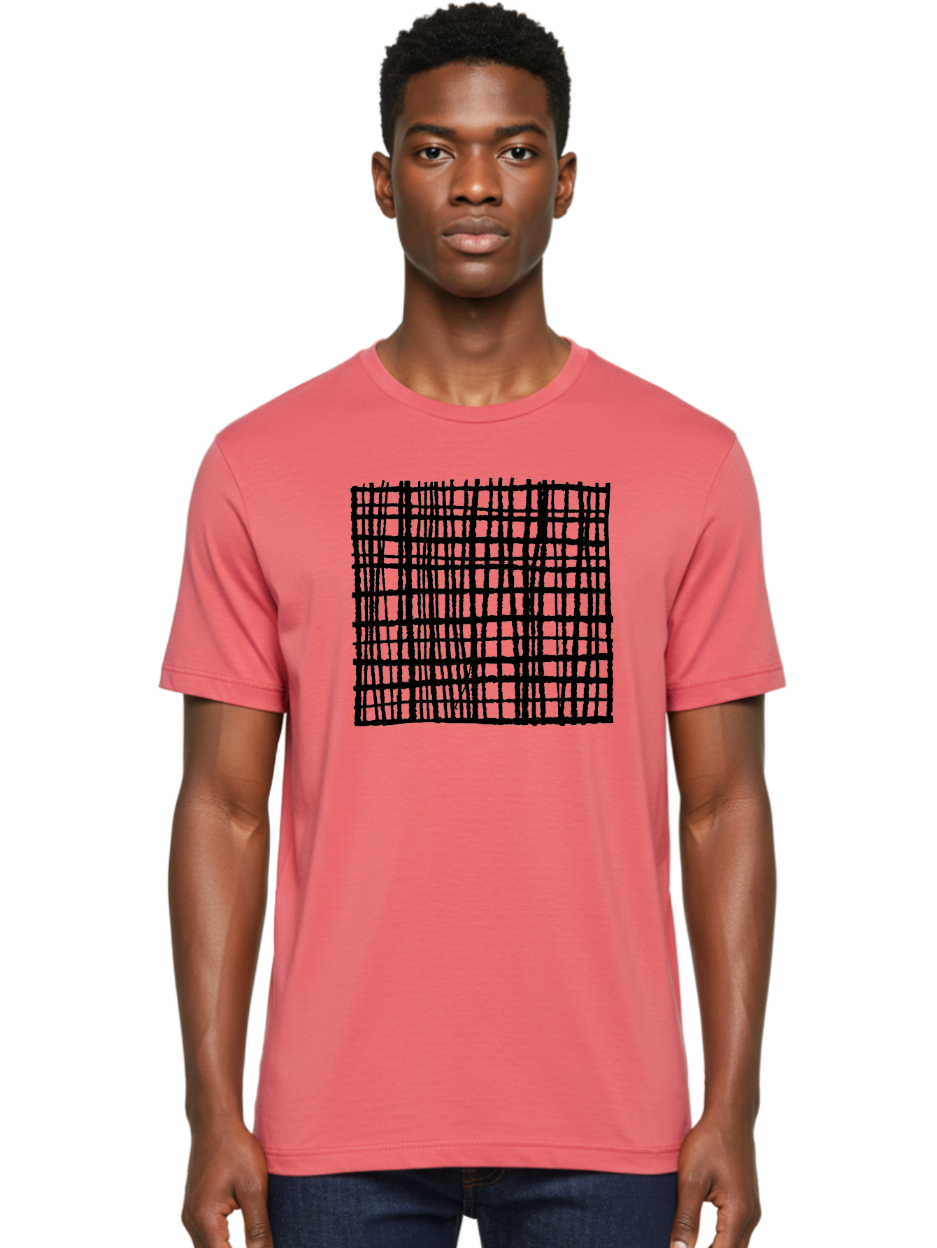 Black-Grid Men'S Graphic Tee, 100% Cotton, Comfortable Casual Summer Wear, Machine Washable, Black Grid Pattern, Graphic Design, Abstract Art, Geometric Shape, Modern Style, Contemporary Design, Grid Texture -  Aaa376 14