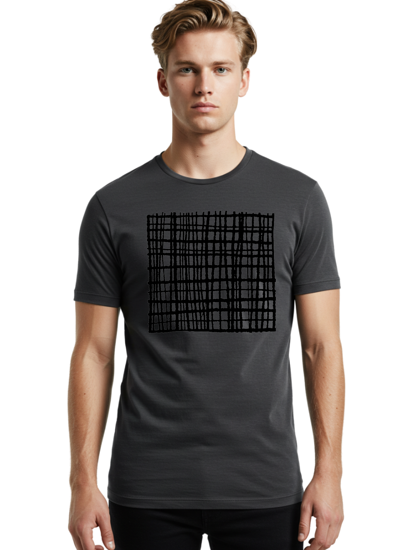 Black-Grid Men'S Graphic Tee, 100% Cotton, Comfortable Casual Summer Wear, Machine Washable, Black Grid Pattern, Graphic Design, Abstract Art, Geometric Shape, Modern Style, Contemporary Design, Grid Texture -  Aaa376 22