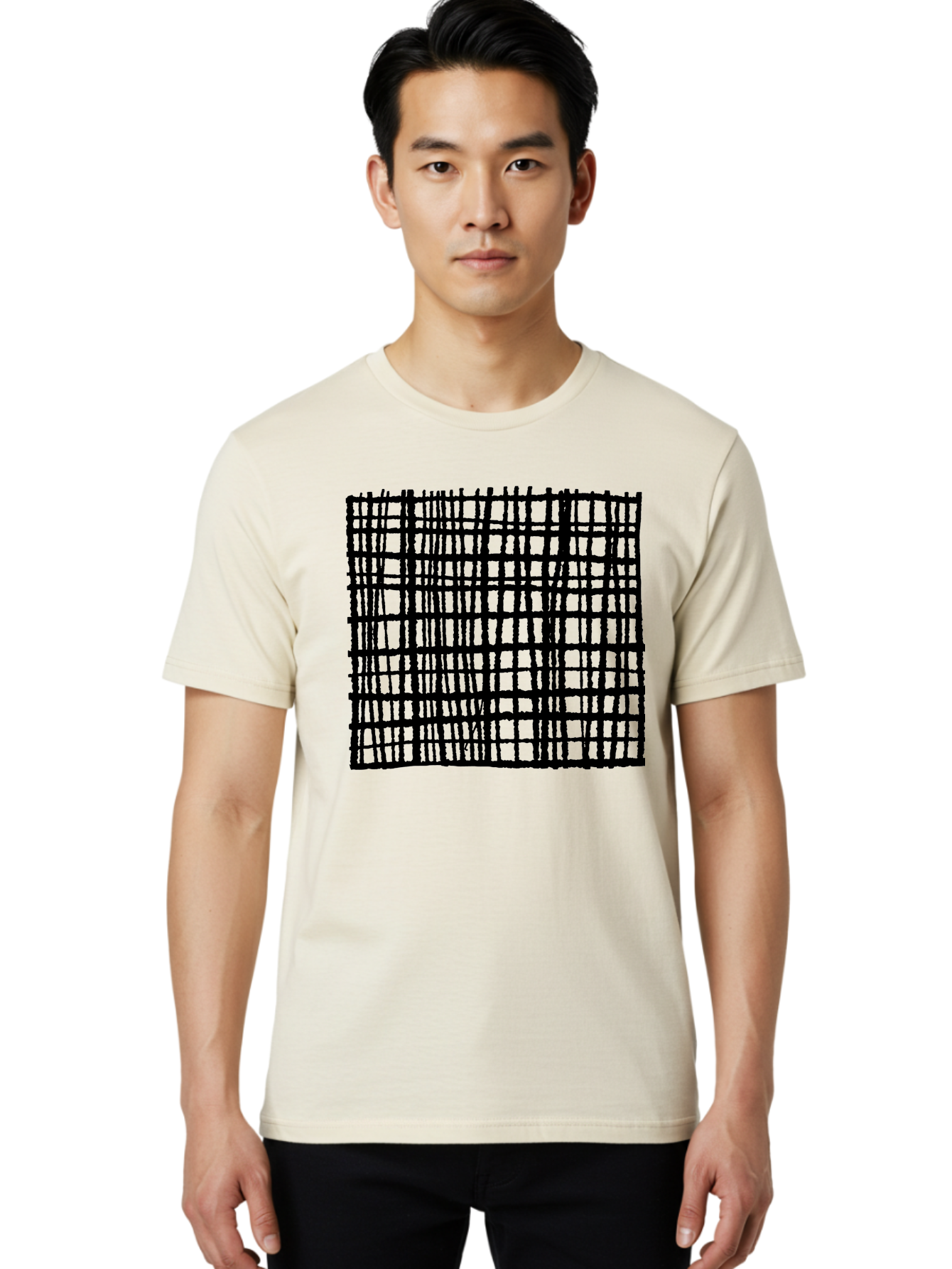 Black-Grid Men'S Graphic Tee, 100% Cotton, Comfortable Casual Summer Wear, Machine Washable, Black Grid Pattern, Graphic Design, Abstract Art, Geometric Shape, Modern Style, Contemporary Design, Grid Texture -  Aaa376 16