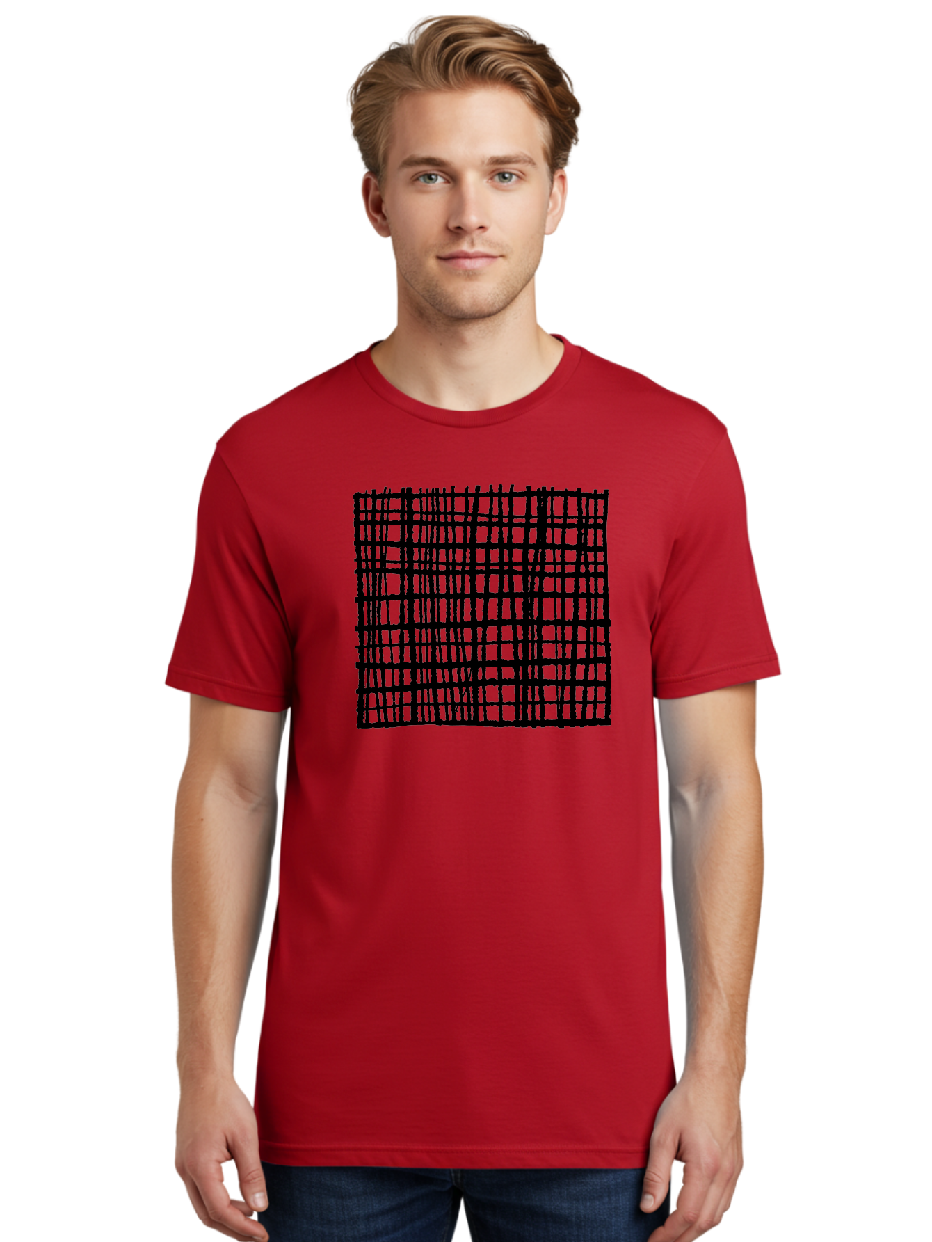 Black-Grid Men'S Graphic Tee, 100% Cotton, Comfortable Casual Summer Wear, Machine Washable, Black Grid Pattern, Graphic Design, Abstract Art, Geometric Shape, Modern Style, Contemporary Design, Grid Texture -  Aaa376 18