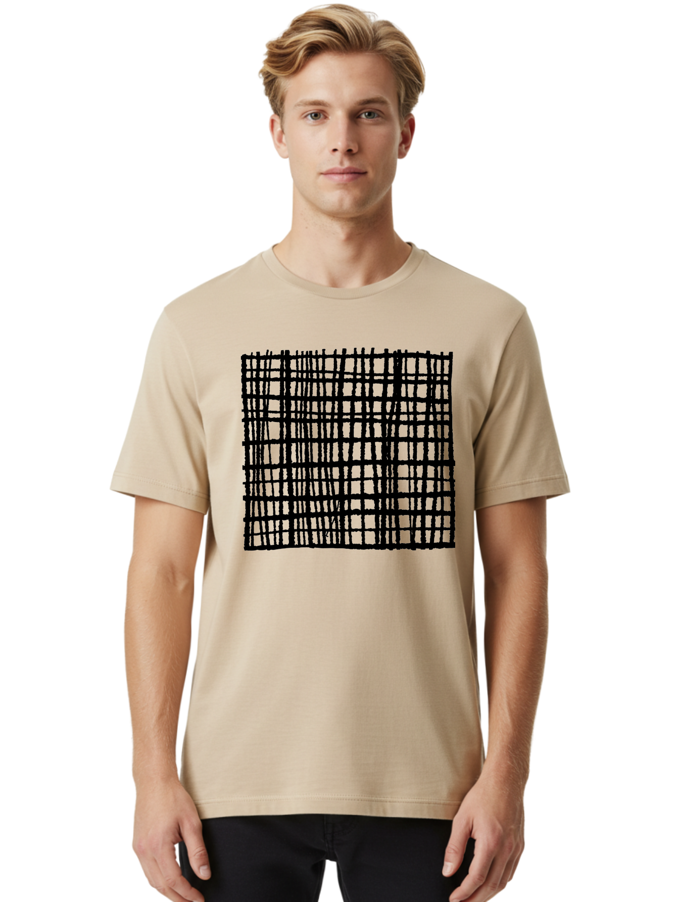 Black-Grid Men'S Graphic Tee, 100% Cotton, Comfortable Casual Summer Wear, Machine Washable, Black Grid Pattern, Graphic Design, Abstract Art, Geometric Shape, Modern Style, Contemporary Design, Grid Texture -  Aaa376 6