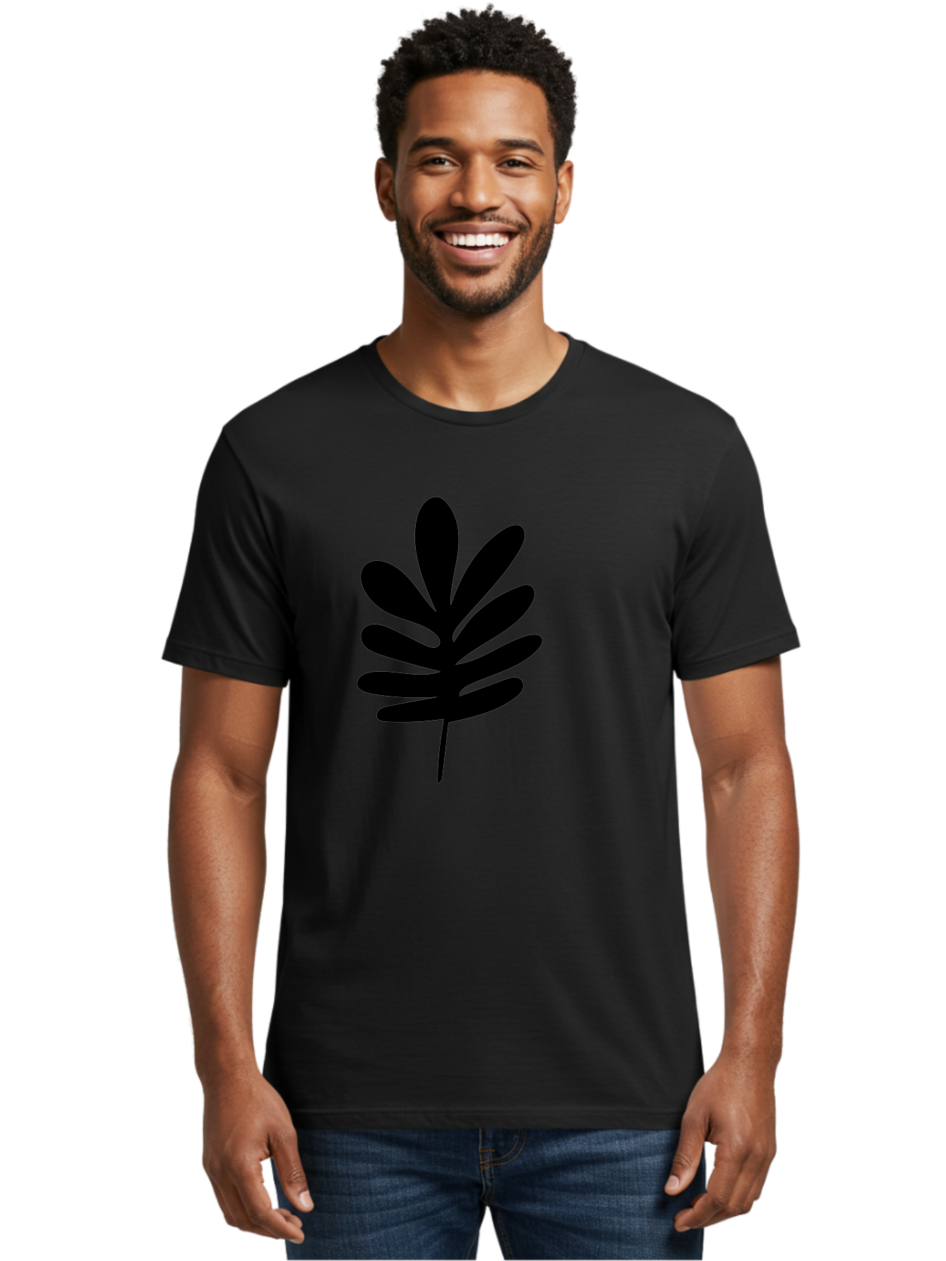 Black-Leaf-1 Men'S Graphic Tee, 100% Cotton, Comfortable Casual Summer Wear, Machine Washable, Schefflera Leaf, Black Silhouette, Minimalist Design, Simple Leaf, Foliage Icon, Botanical Graphic, Modern Art, Leaf Illustration -  Aaa377 20