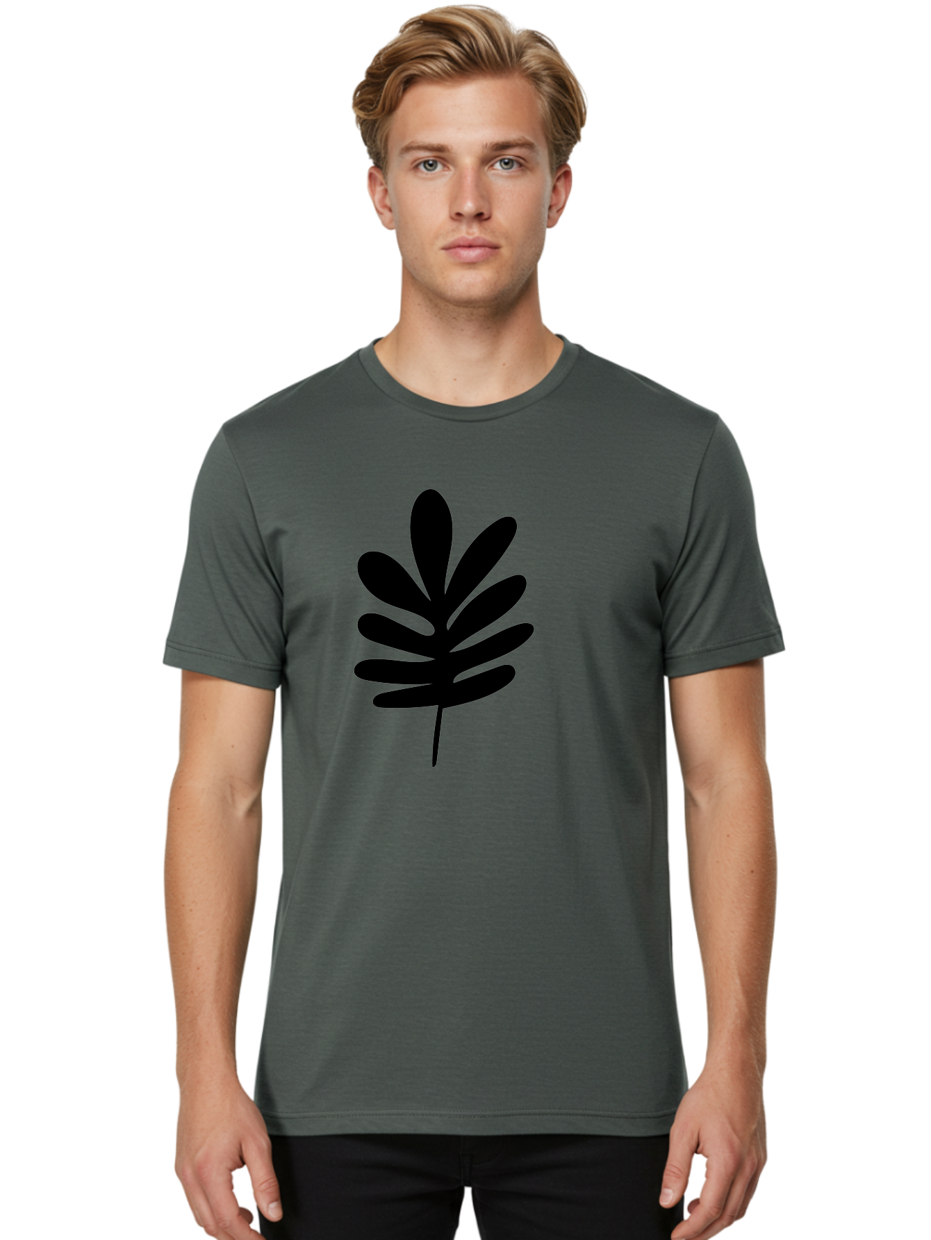 Black-Leaf-1 Men'S Graphic Tee, 100% Cotton, Comfortable Casual Summer Wear, Machine Washable, Schefflera Leaf, Black Silhouette, Minimalist Design, Simple Leaf, Foliage Icon, Botanical Graphic, Modern Art, Leaf Illustration -  Aaa377 8