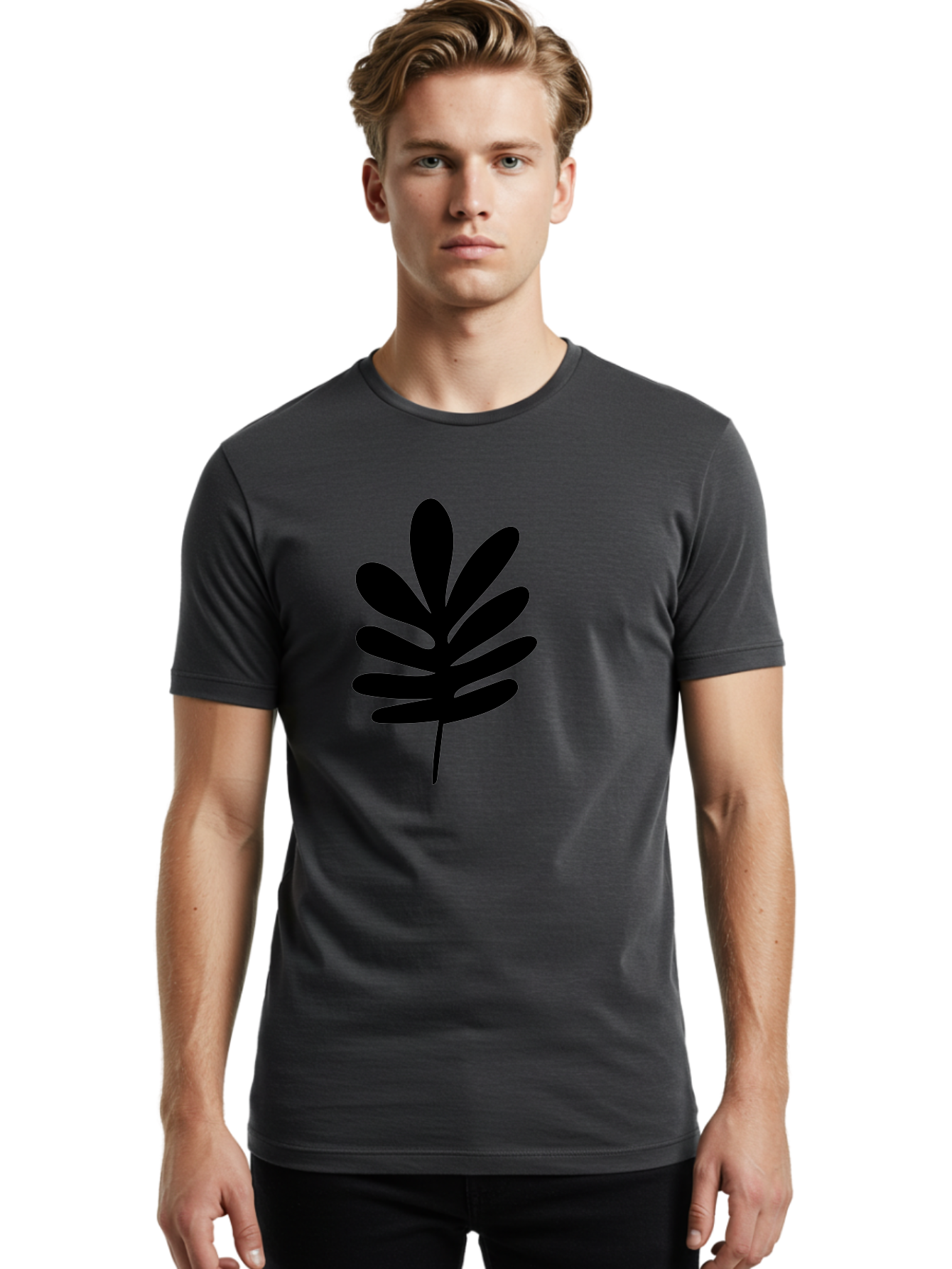 Black-Leaf-1 Men'S Graphic Tee, 100% Cotton, Comfortable Casual Summer Wear, Machine Washable, Schefflera Leaf, Black Silhouette, Minimalist Design, Simple Leaf, Foliage Icon, Botanical Graphic, Modern Art, Leaf Illustration -  Aaa377 22