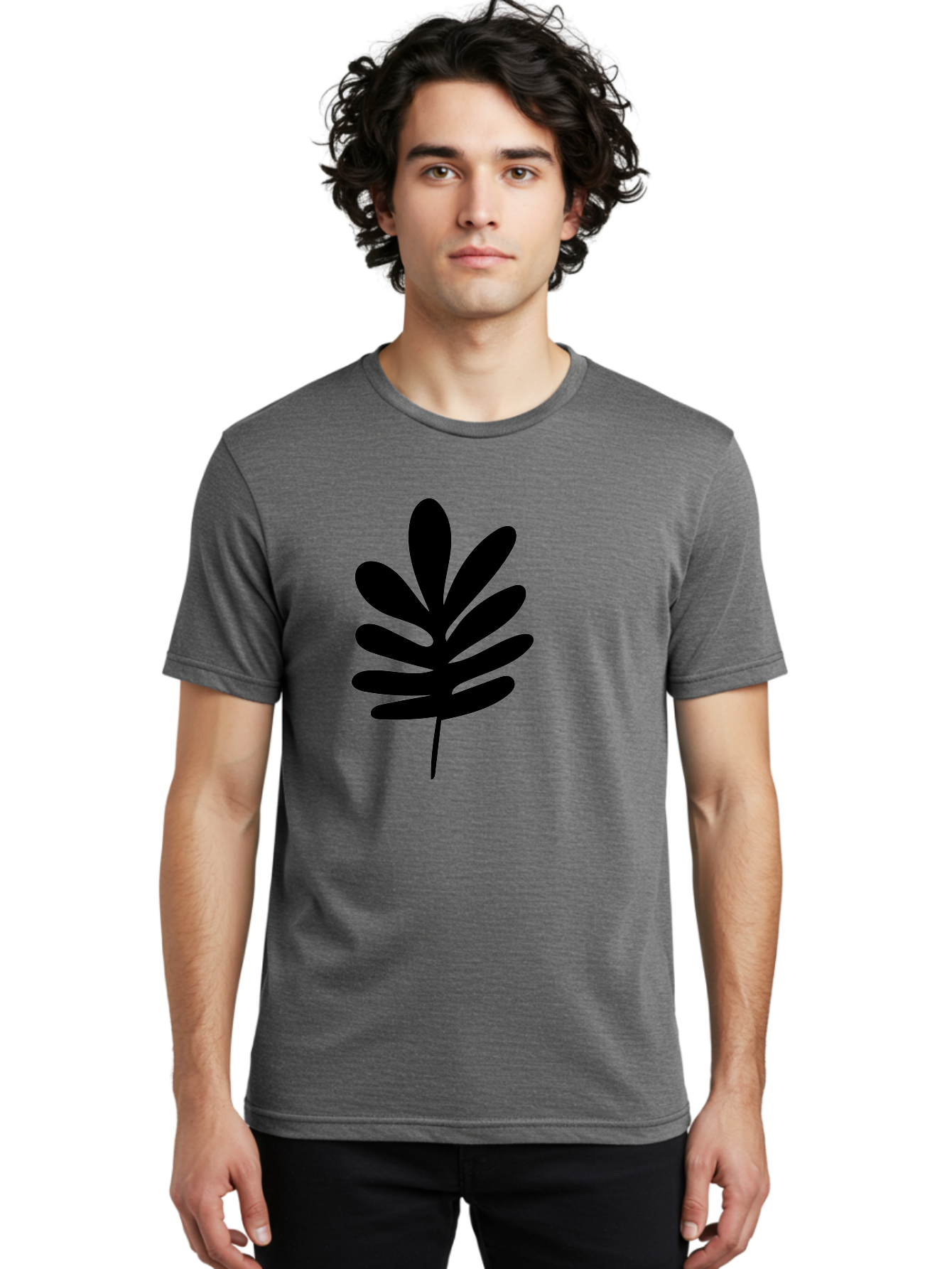 Black-Leaf-1 Men'S Graphic Tee, 100% Cotton, Comfortable Casual Summer Wear, Machine Washable, Schefflera Leaf, Black Silhouette, Minimalist Design, Simple Leaf, Foliage Icon, Botanical Graphic, Modern Art, Leaf Illustration -  Aaa377 28