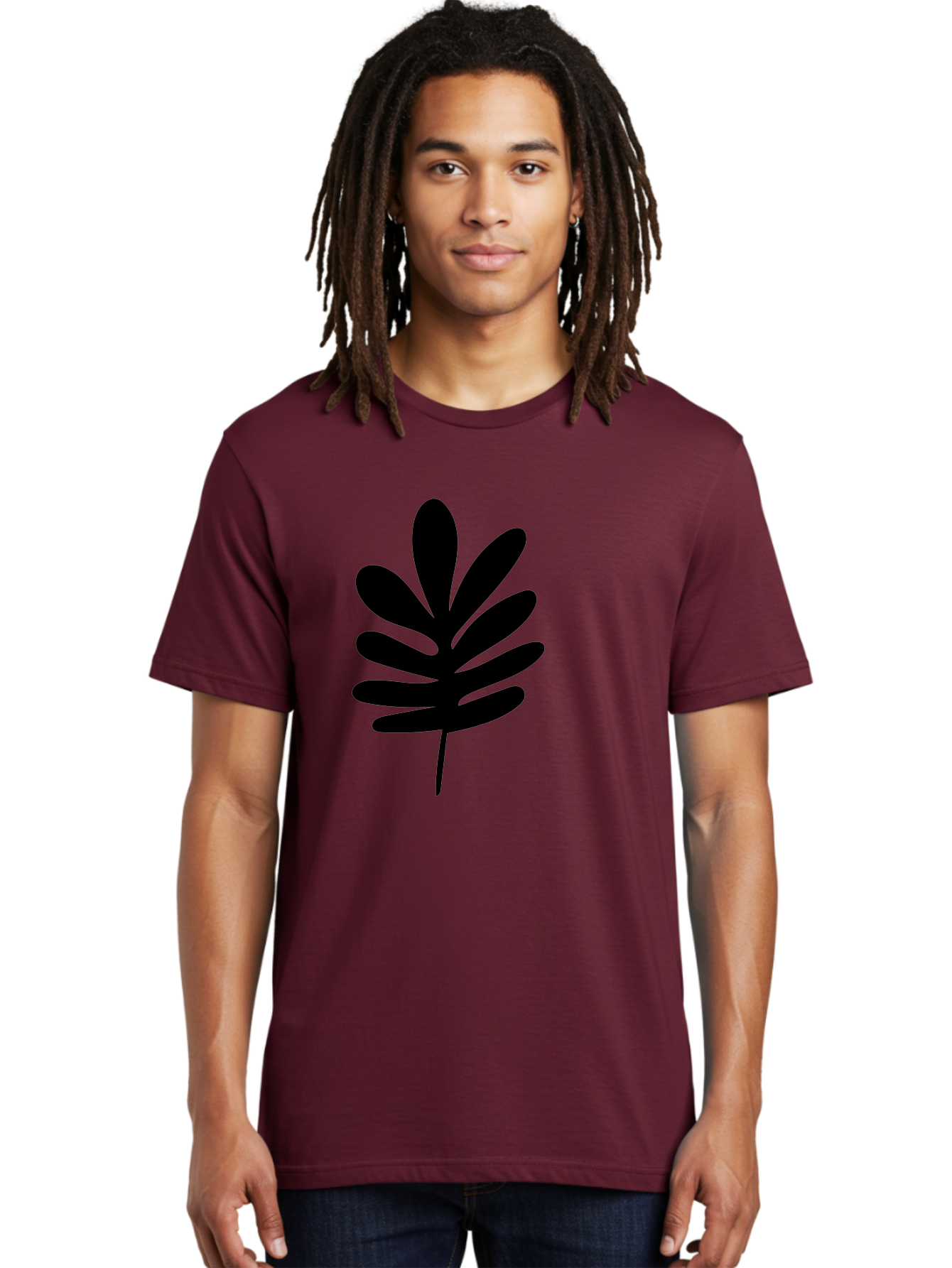 Black-Leaf-1 Men'S Graphic Tee, 100% Cotton, Comfortable Casual Summer Wear, Machine Washable, Schefflera Leaf, Black Silhouette, Minimalist Design, Simple Leaf, Foliage Icon, Botanical Graphic, Modern Art, Leaf Illustration -  Aaa377 12