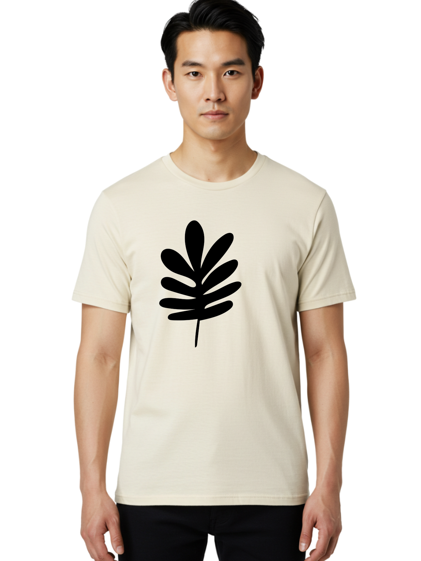 Black-Leaf-1 Men'S Graphic Tee, 100% Cotton, Comfortable Casual Summer Wear, Machine Washable, Schefflera Leaf, Black Silhouette, Minimalist Design, Simple Leaf, Foliage Icon, Botanical Graphic, Modern Art, Leaf Illustration -  Aaa377
