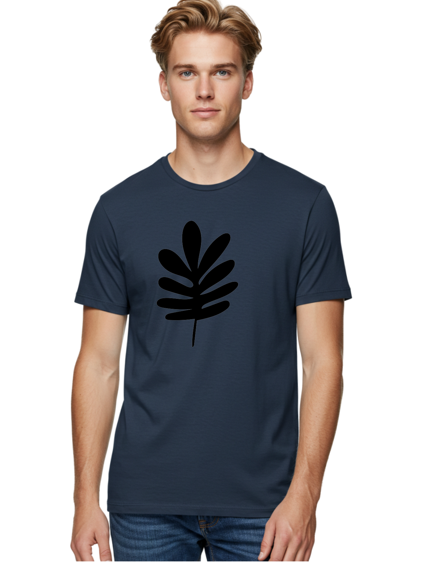 Black-Leaf-1 Men'S Graphic Tee, 100% Cotton, Comfortable Casual Summer Wear, Machine Washable, Schefflera Leaf, Black Silhouette, Minimalist Design, Simple Leaf, Foliage Icon, Botanical Graphic, Modern Art, Leaf Illustration -  Aaa377 30