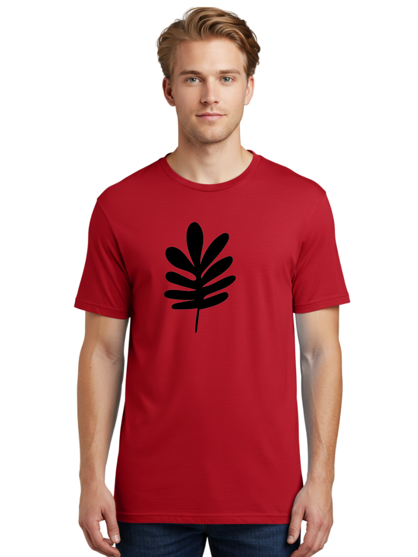 Black-Leaf-1 Men'S Graphic Tee, 100% Cotton, Comfortable Casual Summer Wear, Machine Washable, Schefflera Leaf, Black Silhouette, Minimalist Design, Simple Leaf, Foliage Icon, Botanical Graphic, Modern Art, Leaf Illustration -  Aaa377 24