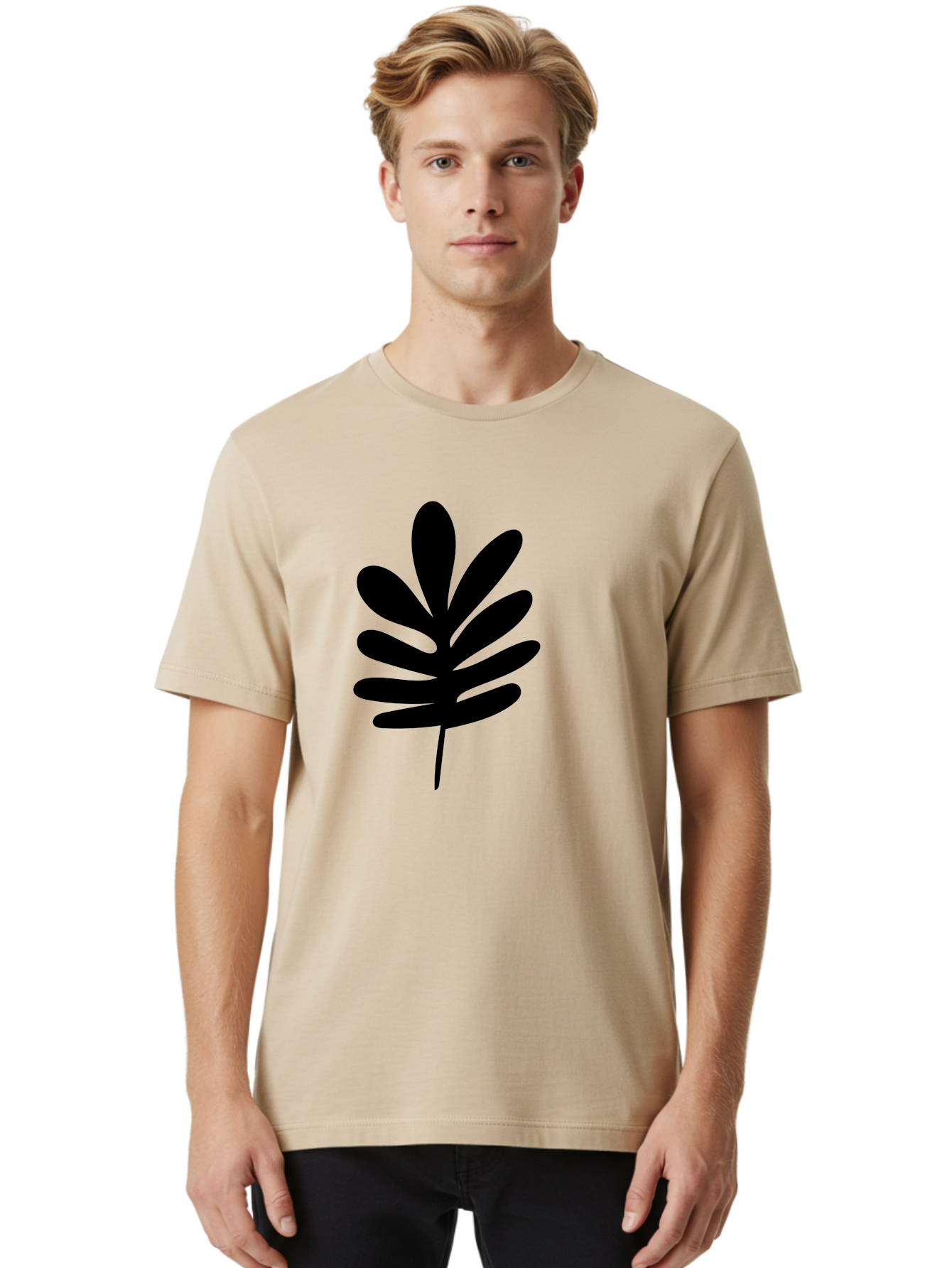 Black-Leaf-1 Men'S Graphic Tee, 100% Cotton, Comfortable Casual Summer Wear, Machine Washable, Schefflera Leaf, Black Silhouette, Minimalist Design, Simple Leaf, Foliage Icon, Botanical Graphic, Modern Art, Leaf Illustration -  Aaa377 16