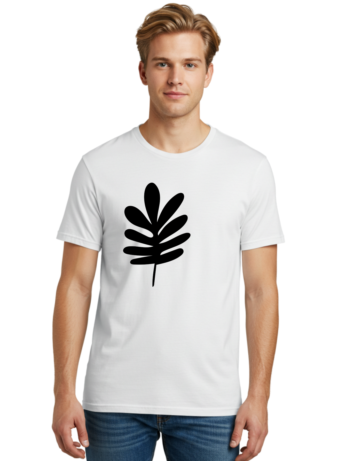 Black-Leaf-1 Men'S Graphic Tee, 100% Cotton, Comfortable Casual Summer Wear, Machine Washable, Schefflera Leaf, Black Silhouette, Minimalist Design, Simple Leaf, Foliage Icon, Botanical Graphic, Modern Art, Leaf Illustration -  Aaa377 6