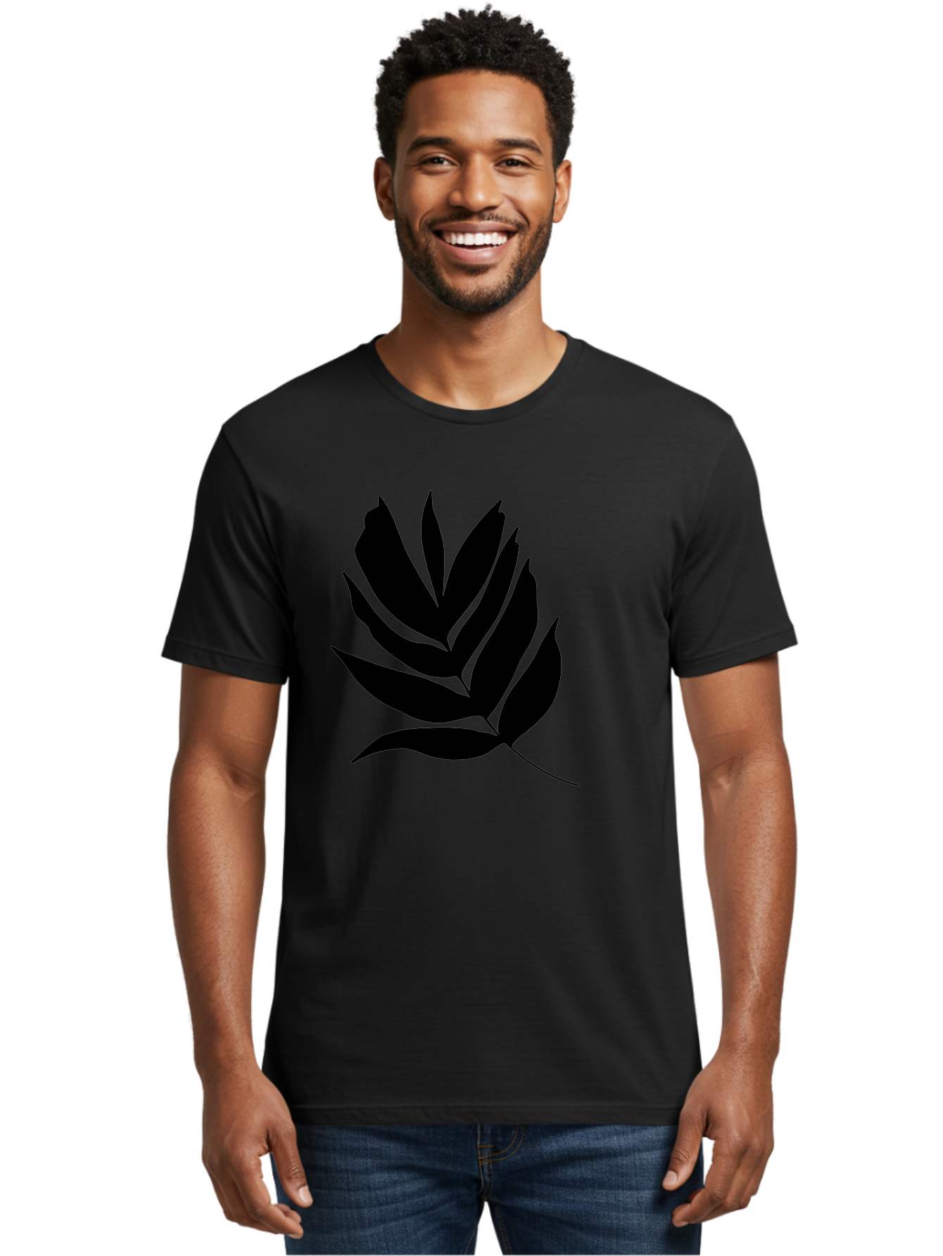 Black-Leaf-Silhouette Men'S Graphic Tee, 100% Cotton, Comfortable Casual Summer Wear, Machine Washable, Leaf Silhouette, Black Leaves, Minimalist Design, Plant Illustration, Simple Shapes, Botanical Art, Leafy Graphic, Nature-Inspired, -  Aaa378