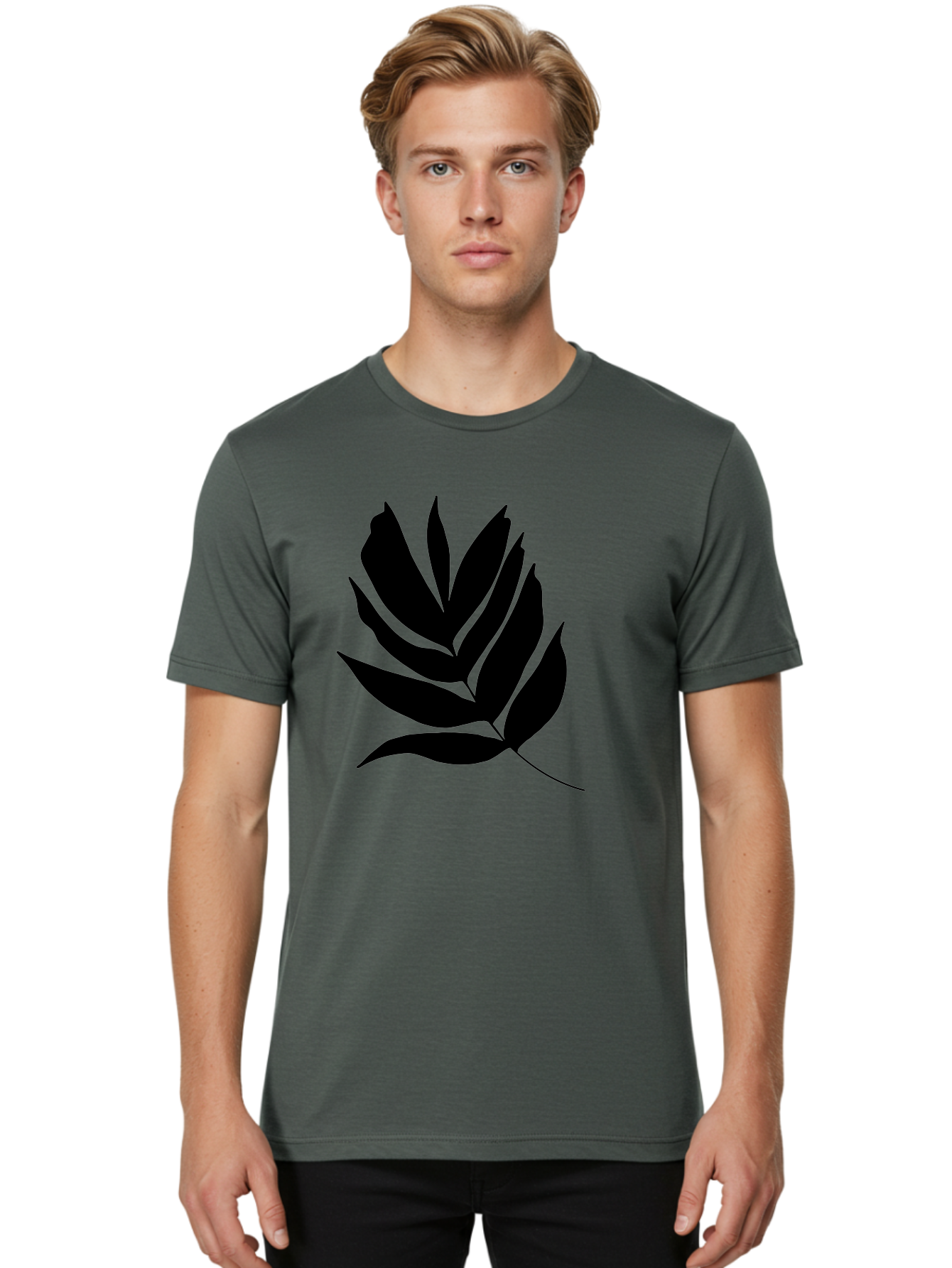 Black-Leaf-Silhouette Men'S Graphic Tee, 100% Cotton, Comfortable Casual Summer Wear, Machine Washable, Leaf Silhouette, Black Leaves, Minimalist Design, Plant Illustration, Simple Shapes, Botanical Art, Leafy Graphic, Nature-Inspired, -  Aaa378 28