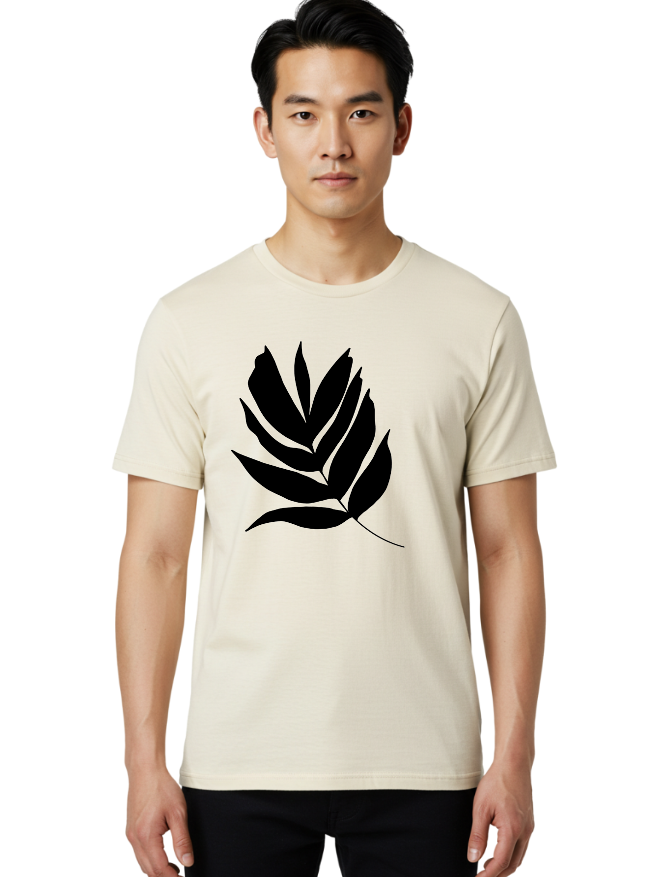 Black-Leaf-Silhouette Men'S Graphic Tee, 100% Cotton, Comfortable Casual Summer Wear, Machine Washable, Leaf Silhouette, Black Leaves, Minimalist Design, Plant Illustration, Simple Shapes, Botanical Art, Leafy Graphic, Nature-Inspired, -  Aaa378 24