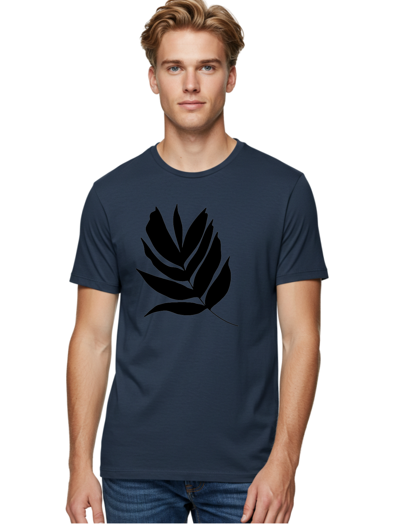 Black-Leaf-Silhouette Men'S Graphic Tee, 100% Cotton, Comfortable Casual Summer Wear, Machine Washable, Leaf Silhouette, Black Leaves, Minimalist Design, Plant Illustration, Simple Shapes, Botanical Art, Leafy Graphic, Nature-Inspired, -  Aaa378 14