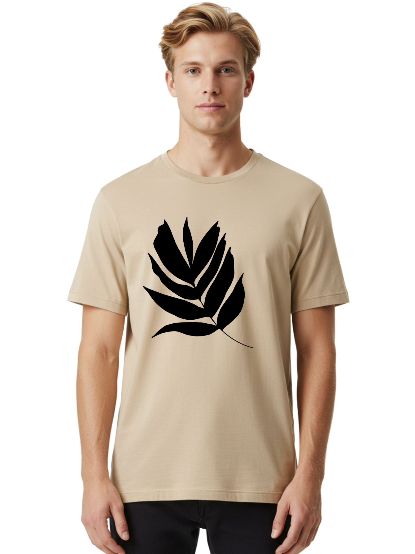 Black-Leaf-Silhouette Men'S Graphic Tee, 100% Cotton, Comfortable Casual Summer Wear, Machine Washable, Leaf Silhouette, Black Leaves, Minimalist Design, Plant Illustration, Simple Shapes, Botanical Art, Leafy Graphic, Nature-Inspired, -  Aaa378 4