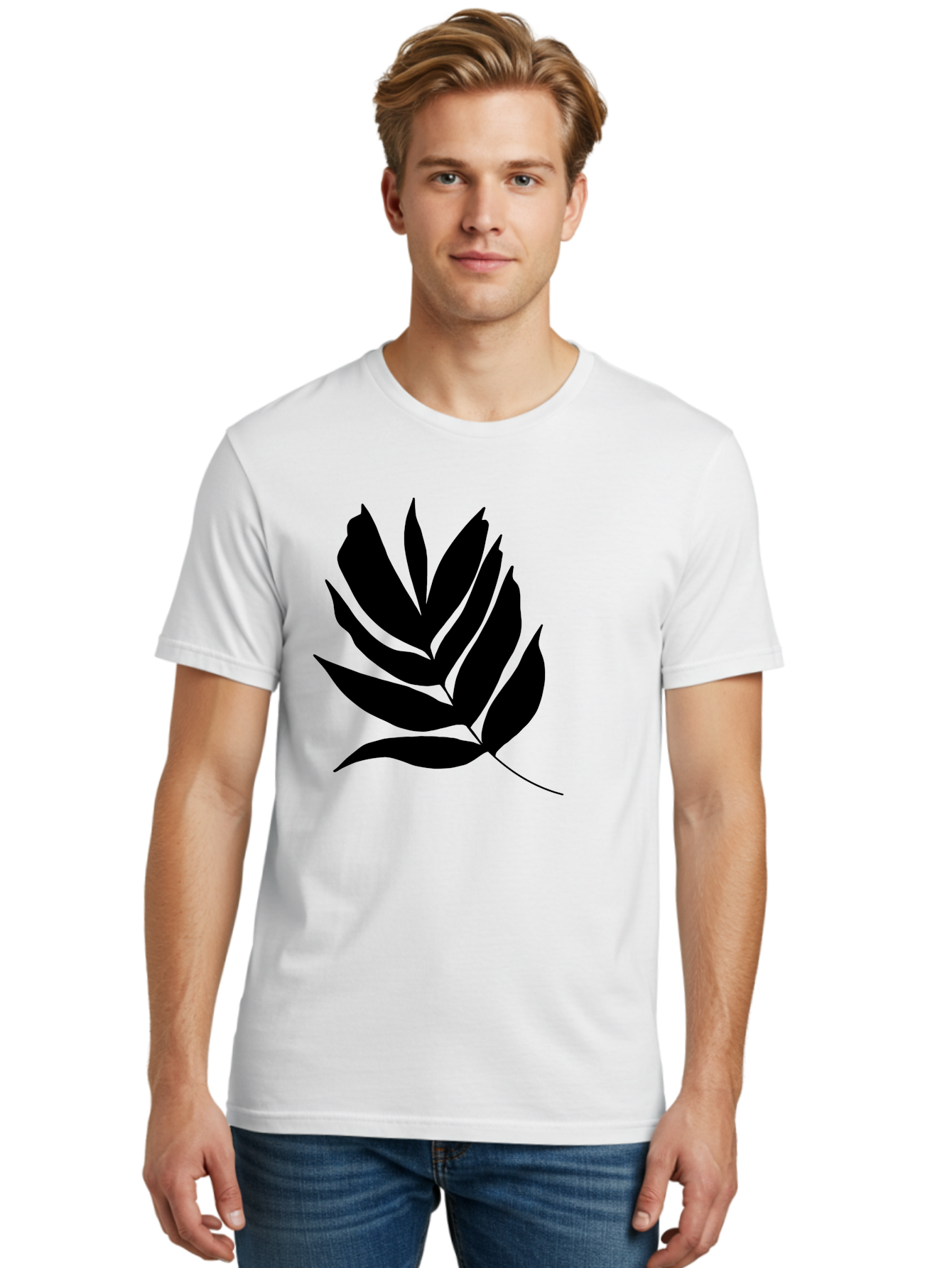 Black-Leaf-Silhouette Men'S Graphic Tee, 100% Cotton, Comfortable Casual Summer Wear, Machine Washable, Leaf Silhouette, Black Leaves, Minimalist Design, Plant Illustration, Simple Shapes, Botanical Art, Leafy Graphic, Nature-Inspired, -  Aaa378 6