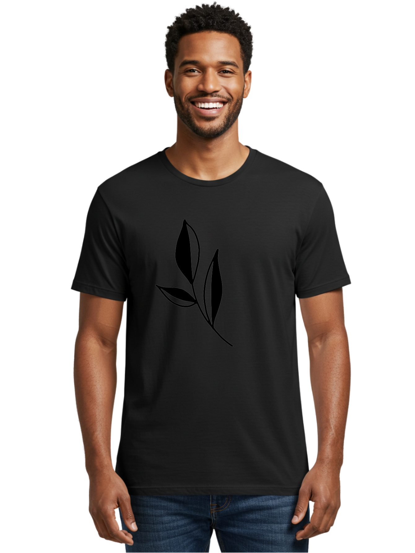 Black-Leaf Men'S Graphic Tee, 100% Cotton, Comfortable Casual Summer Wear, Machine Washable, Simple Leaf Design, Black Leaves, Minimalist Art, Nature Inspired, Botanical Illustration, Elegant Graphics, Leaf Silhouette -  Aaa379 12