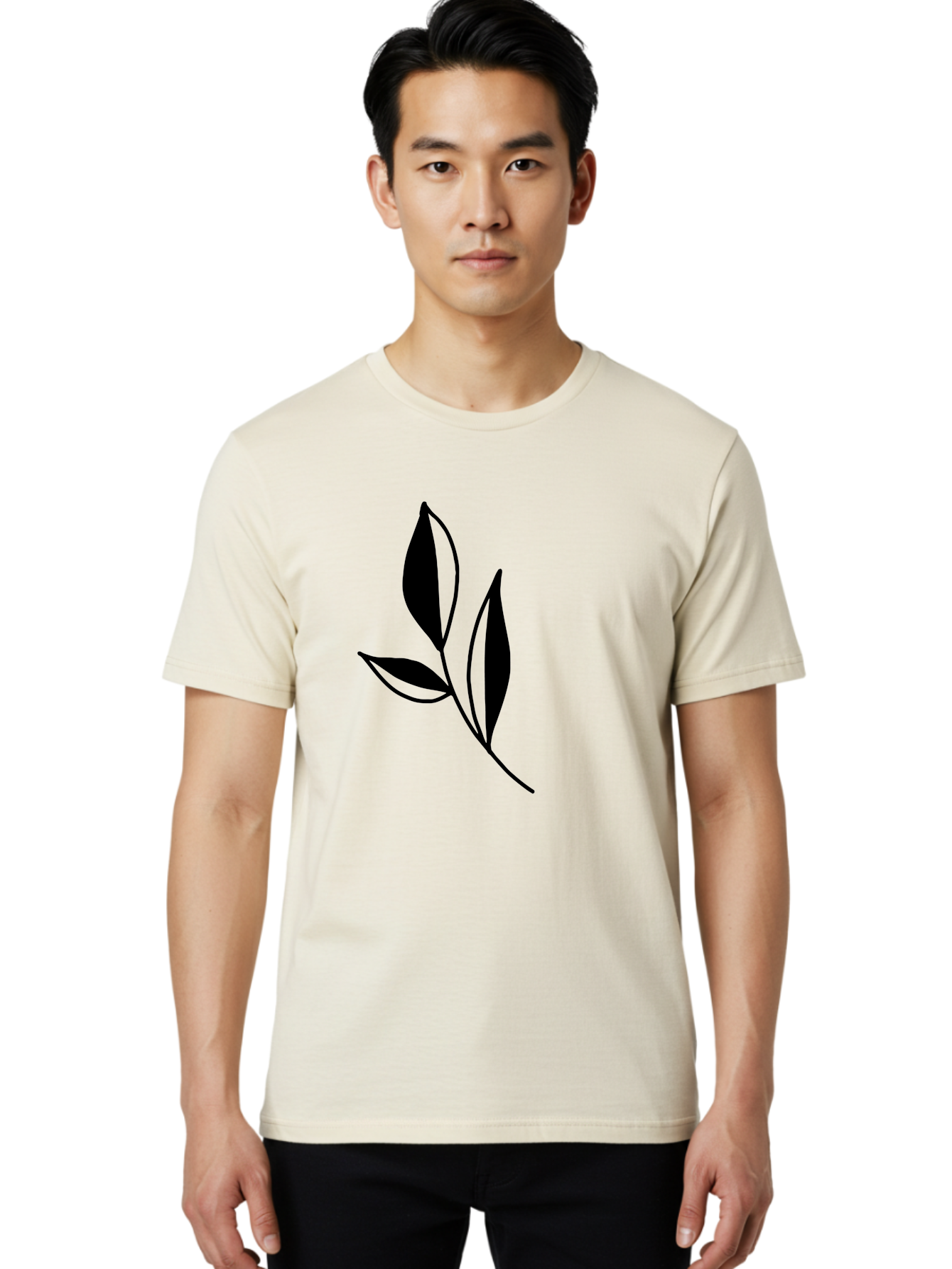 Black-Leaf Men'S Graphic Tee, 100% Cotton, Comfortable Casual Summer Wear, Machine Washable, Simple Leaf Design, Black Leaves, Minimalist Art, Nature Inspired, Botanical Illustration, Elegant Graphics, Leaf Silhouette -  Aaa379 26