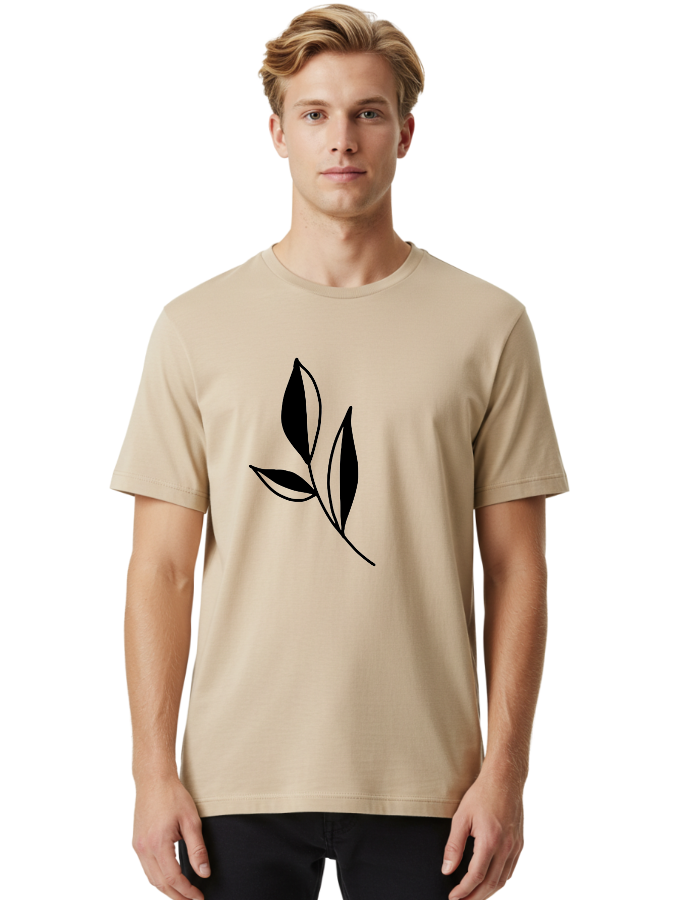 Black-Leaf Men'S Graphic Tee, 100% Cotton, Comfortable Casual Summer Wear, Machine Washable, Simple Leaf Design, Black Leaves, Minimalist Art, Nature Inspired, Botanical Illustration, Elegant Graphics, Leaf Silhouette -  Aaa379 10
