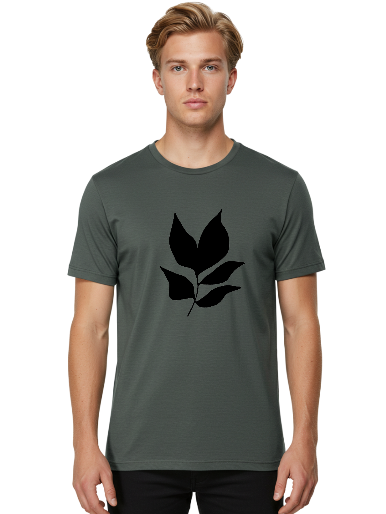 Black-Leaves-1 Men'S Graphic Tee, 100% Cotton, Comfortable Casual Summer Wear, Machine Washable, Five Leaves On Stem, Black Silhouette, Simple Design, Elegant Graphics, Minimalist Art, Leaf Icon, Nature-Inspired -  Aaa380 30