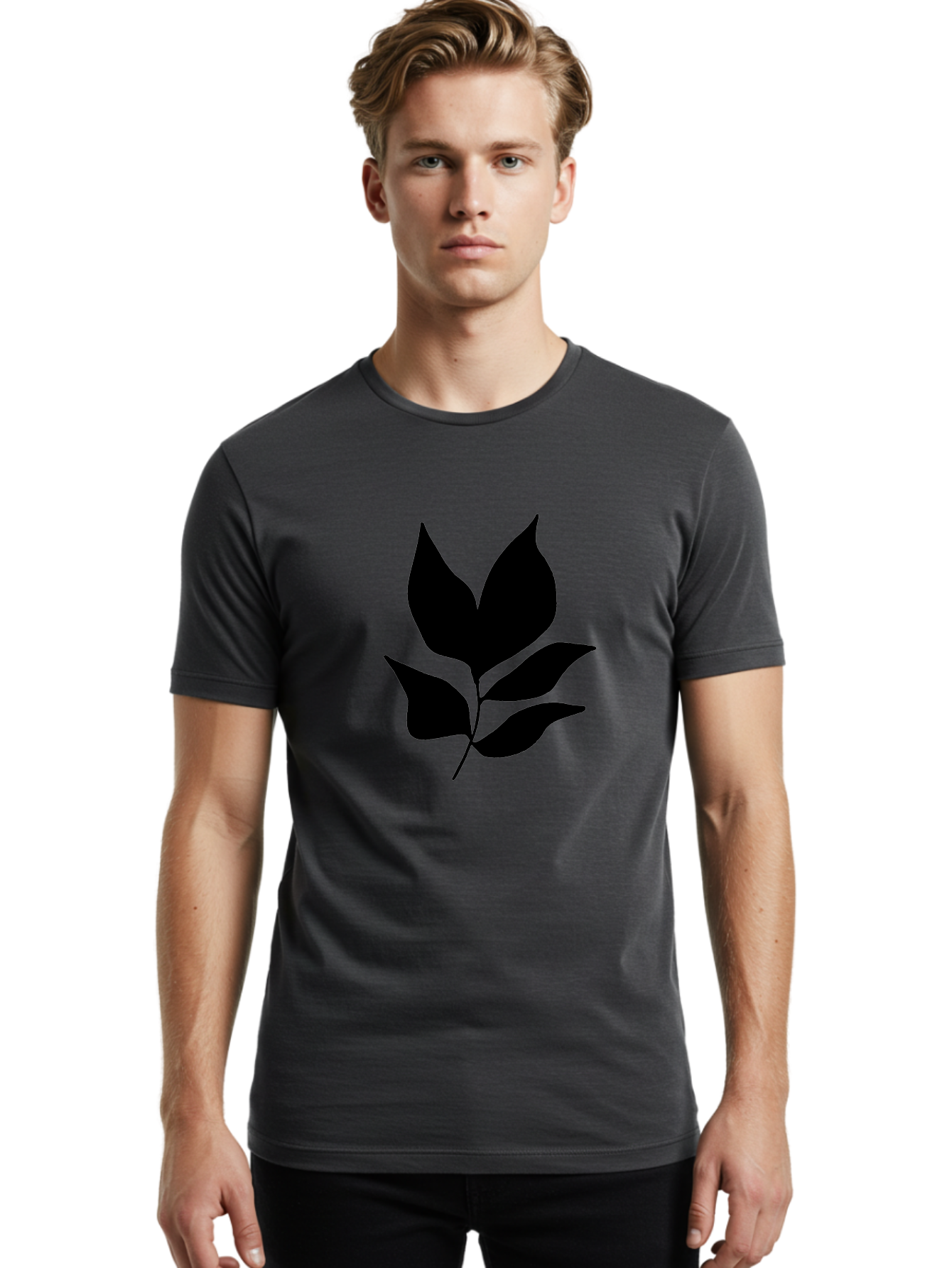 Black-Leaves-1 Men'S Graphic Tee, 100% Cotton, Comfortable Casual Summer Wear, Machine Washable, Five Leaves On Stem, Black Silhouette, Simple Design, Elegant Graphics, Minimalist Art, Leaf Icon, Nature-Inspired -  Aaa380 18