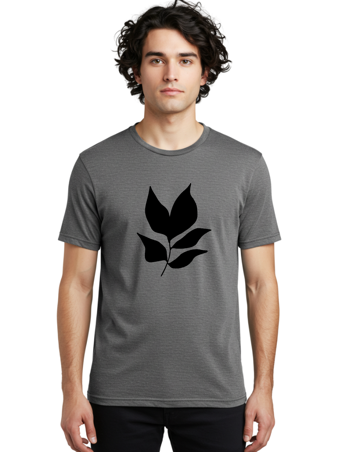 Black-Leaves-1 Men'S Graphic Tee, 100% Cotton, Comfortable Casual Summer Wear, Machine Washable, Five Leaves On Stem, Black Silhouette, Simple Design, Elegant Graphics, Minimalist Art, Leaf Icon, Nature-Inspired -  Aaa380 10