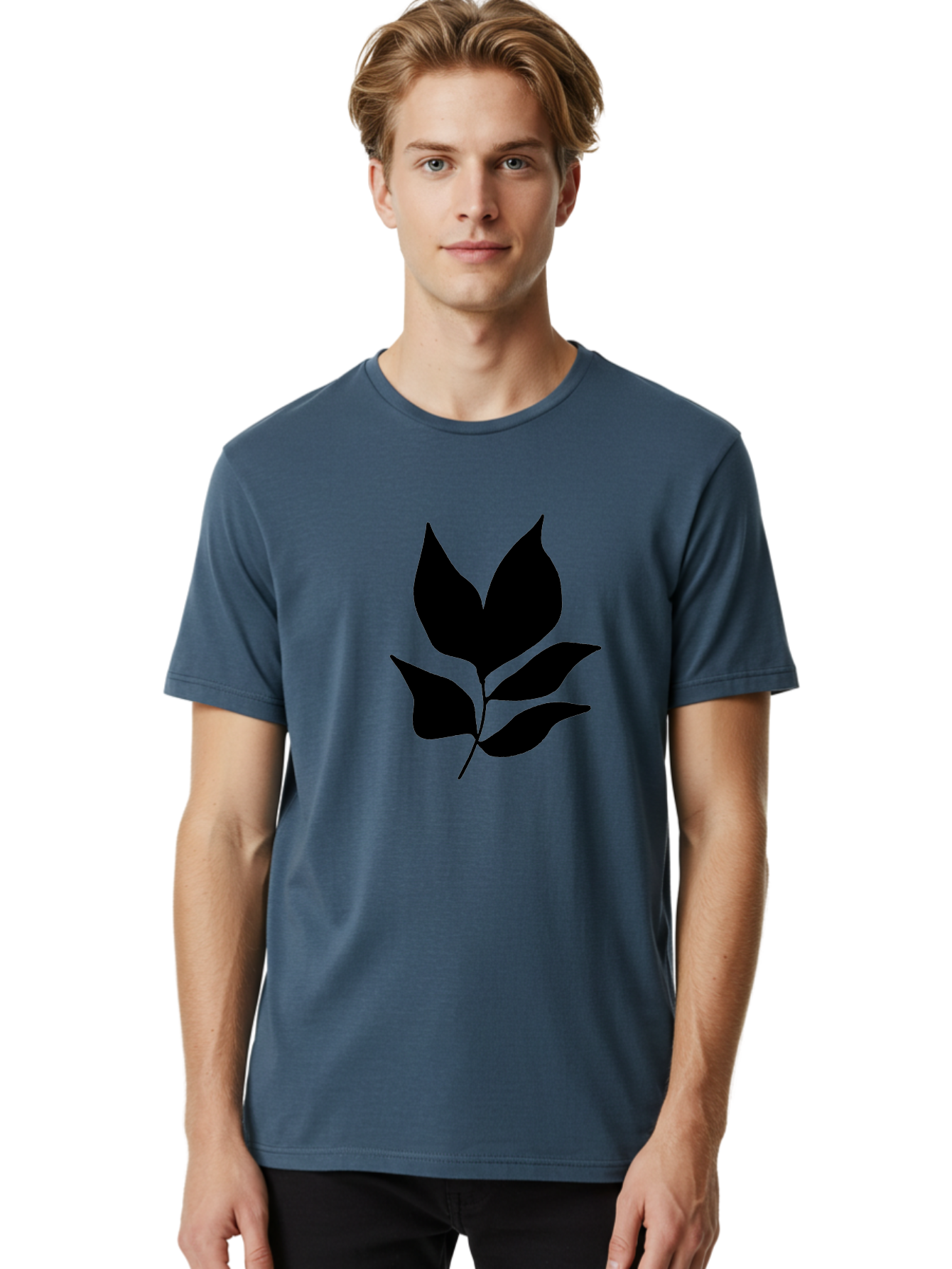Black-Leaves-1 Men'S Graphic Tee, 100% Cotton, Comfortable Casual Summer Wear, Machine Washable, Five Leaves On Stem, Black Silhouette, Simple Design, Elegant Graphics, Minimalist Art, Leaf Icon, Nature-Inspired -  Aaa380 24