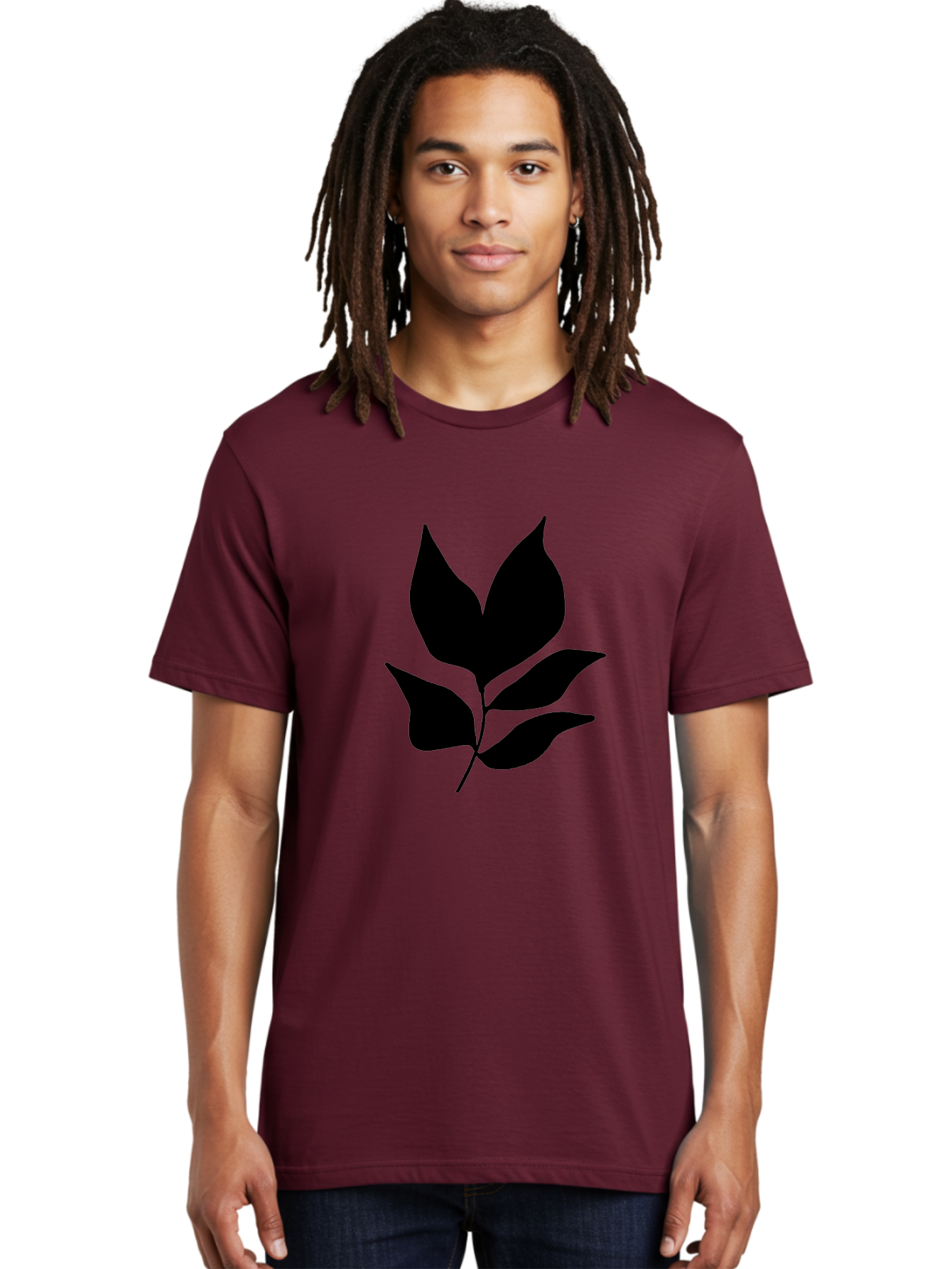 Black-Leaves-1 Men'S Graphic Tee, 100% Cotton, Comfortable Casual Summer Wear, Machine Washable, Five Leaves On Stem, Black Silhouette, Simple Design, Elegant Graphics, Minimalist Art, Leaf Icon, Nature-Inspired -  Aaa380