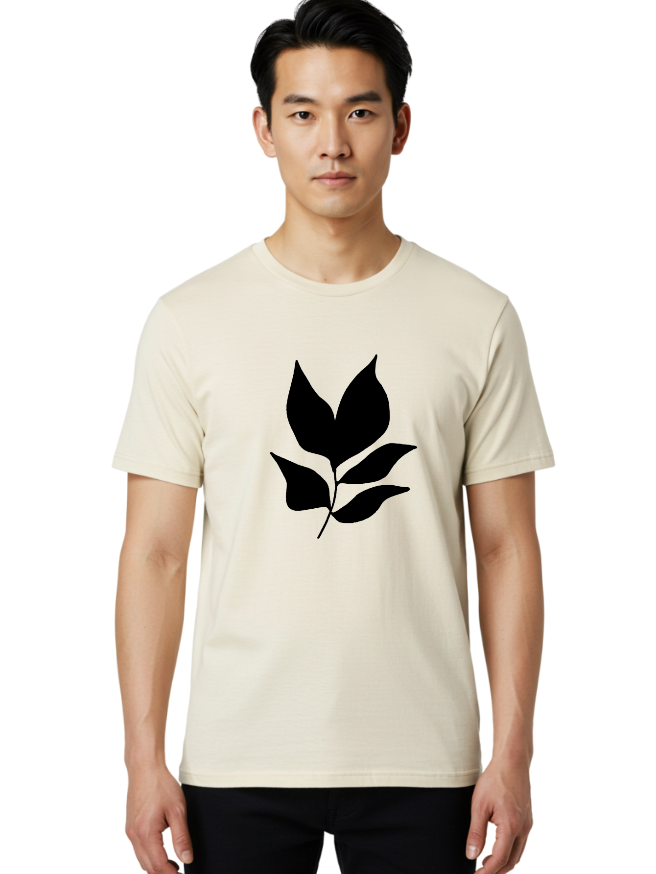 Black-Leaves-1 Men'S Graphic Tee, 100% Cotton, Comfortable Casual Summer Wear, Machine Washable, Five Leaves On Stem, Black Silhouette, Simple Design, Elegant Graphics, Minimalist Art, Leaf Icon, Nature-Inspired -  Aaa380 20