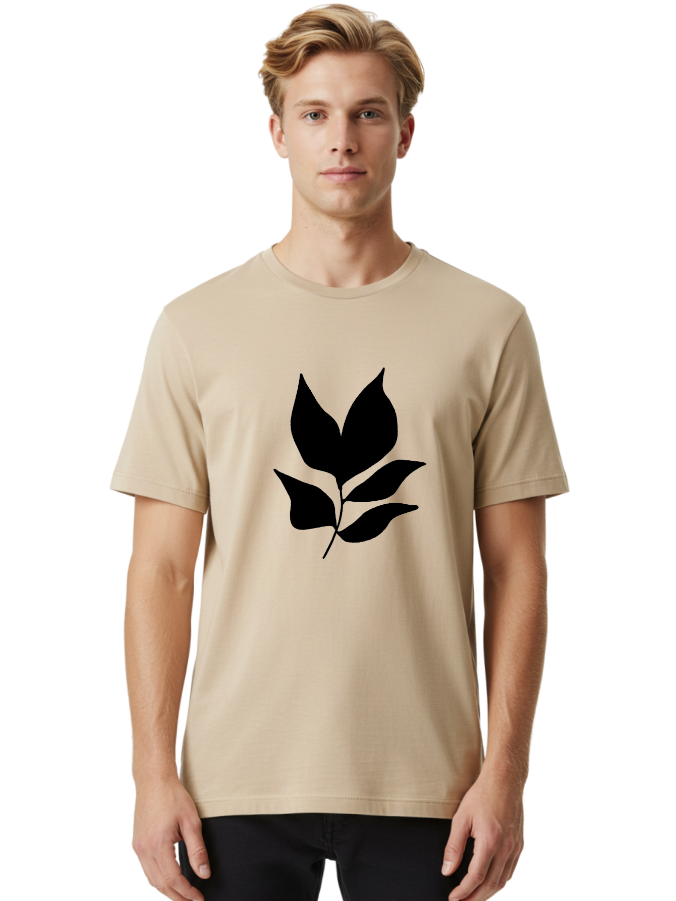Black-Leaves-1 Men'S Graphic Tee, 100% Cotton, Comfortable Casual Summer Wear, Machine Washable, Five Leaves On Stem, Black Silhouette, Simple Design, Elegant Graphics, Minimalist Art, Leaf Icon, Nature-Inspired -  Aaa380 22
