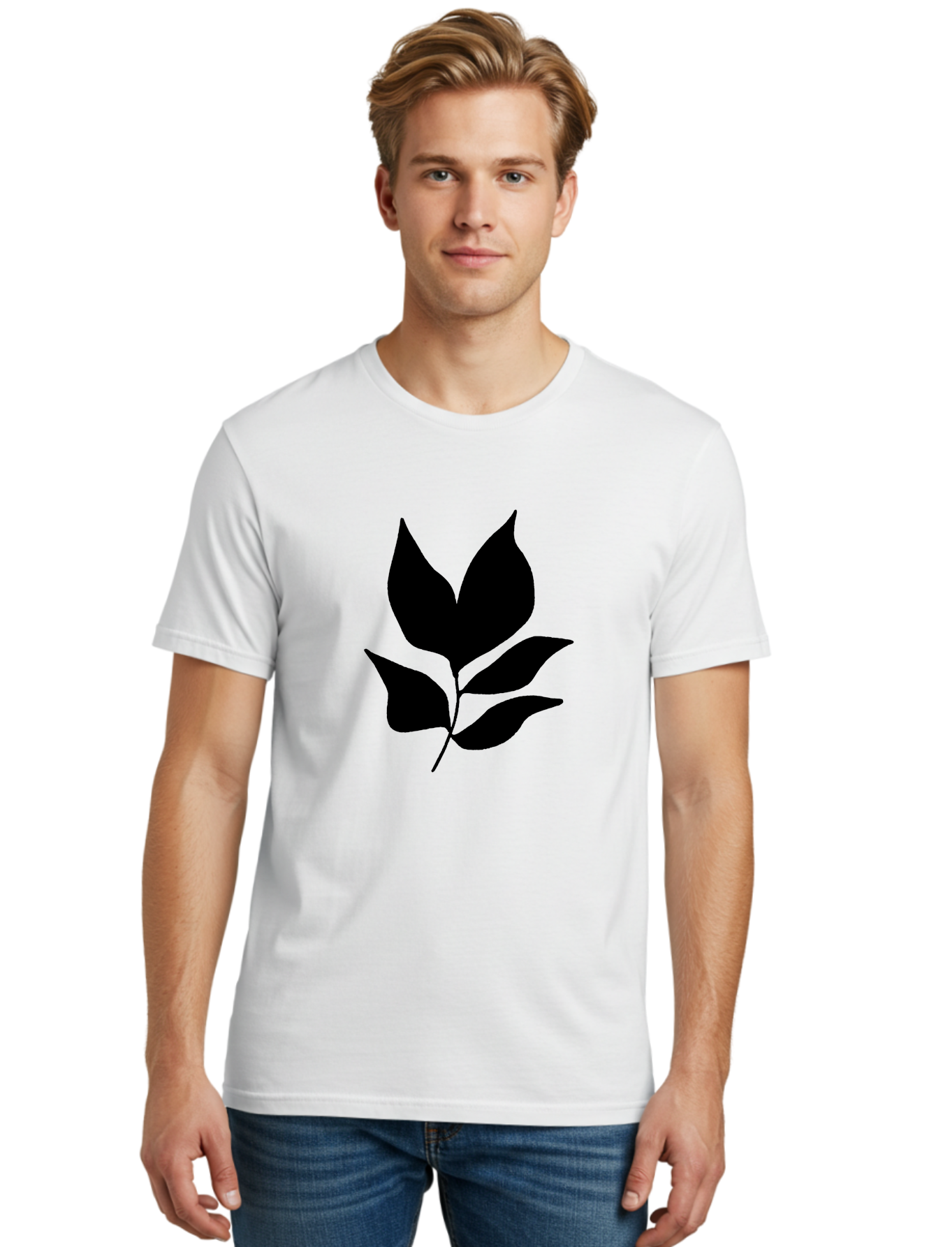 Black-Leaves-1 Men'S Graphic Tee, 100% Cotton, Comfortable Casual Summer Wear, Machine Washable, Five Leaves On Stem, Black Silhouette, Simple Design, Elegant Graphics, Minimalist Art, Leaf Icon, Nature-Inspired -  Aaa380 26