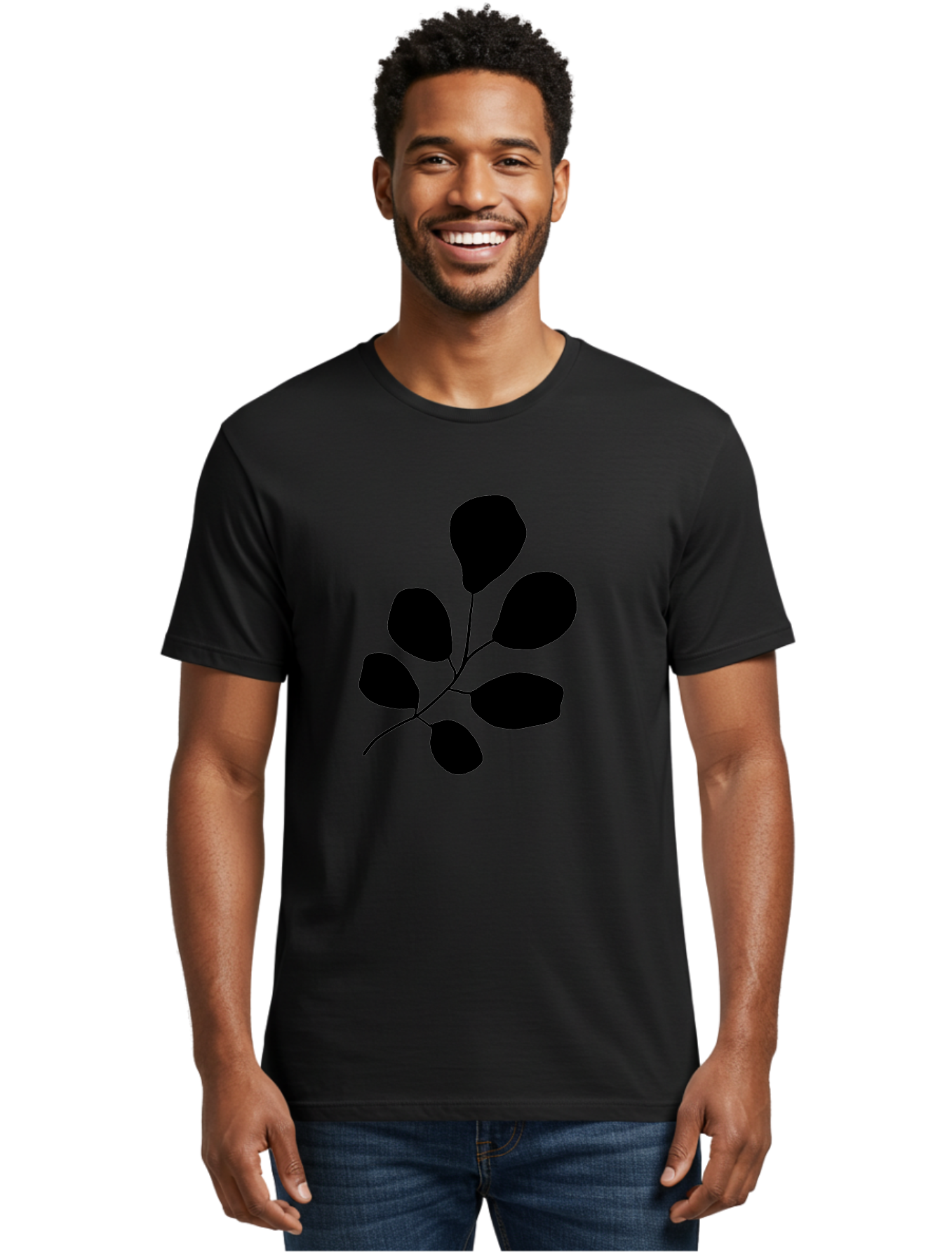 Black-Leaves-2 Men'S Graphic Tee, 100% Cotton, Comfortable Casual Summer Wear, Machine Washable, Simple Leaf Illustration, Minimalist Design, Black Silhouettes, Botanical Graphic, Leafy Branch, Modern Art -  Aaa381 24