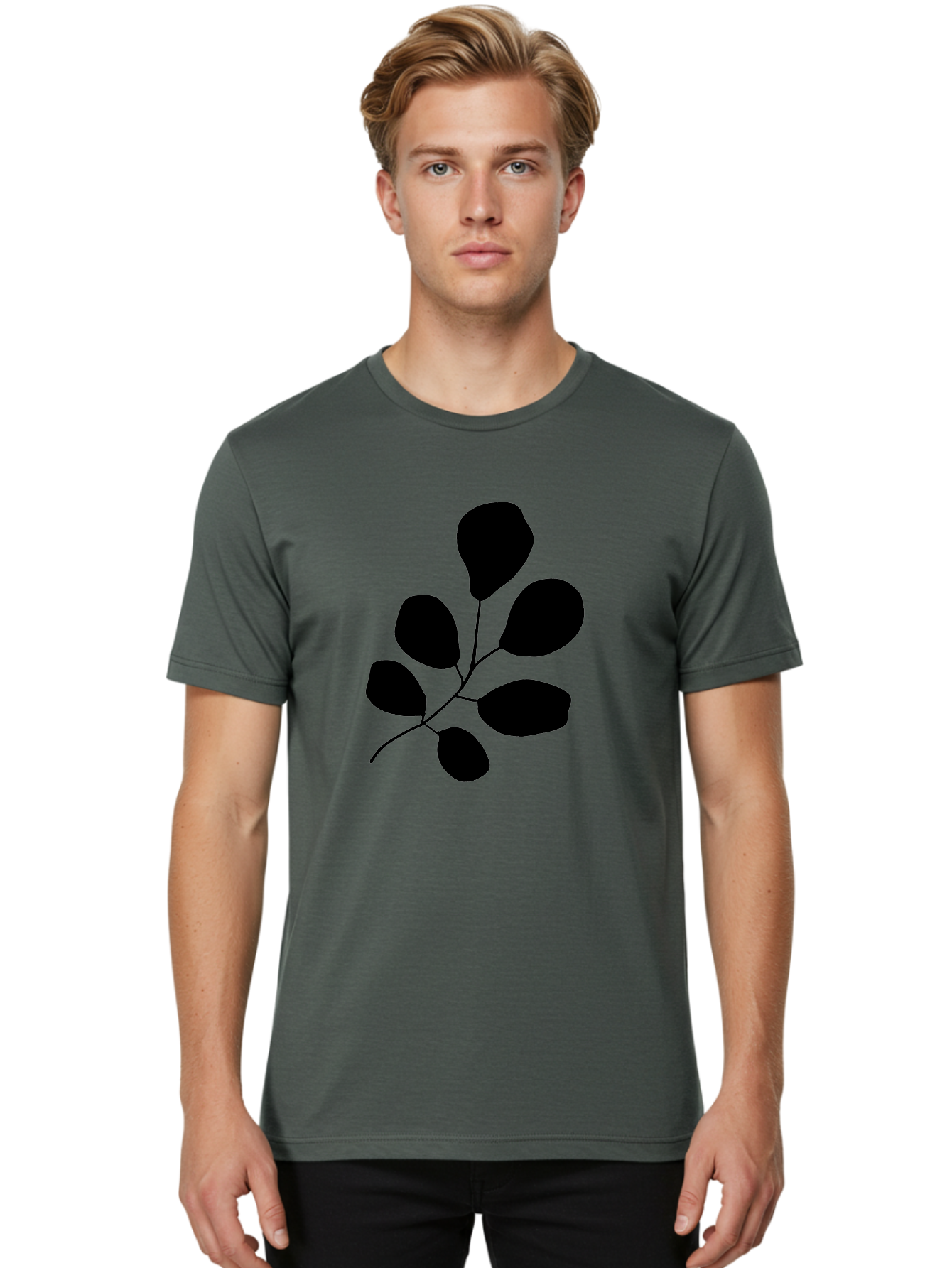 Black-Leaves-2 Men'S Graphic Tee, 100% Cotton, Comfortable Casual Summer Wear, Machine Washable, Simple Leaf Illustration, Minimalist Design, Black Silhouettes, Botanical Graphic, Leafy Branch, Modern Art -  Aaa381 18