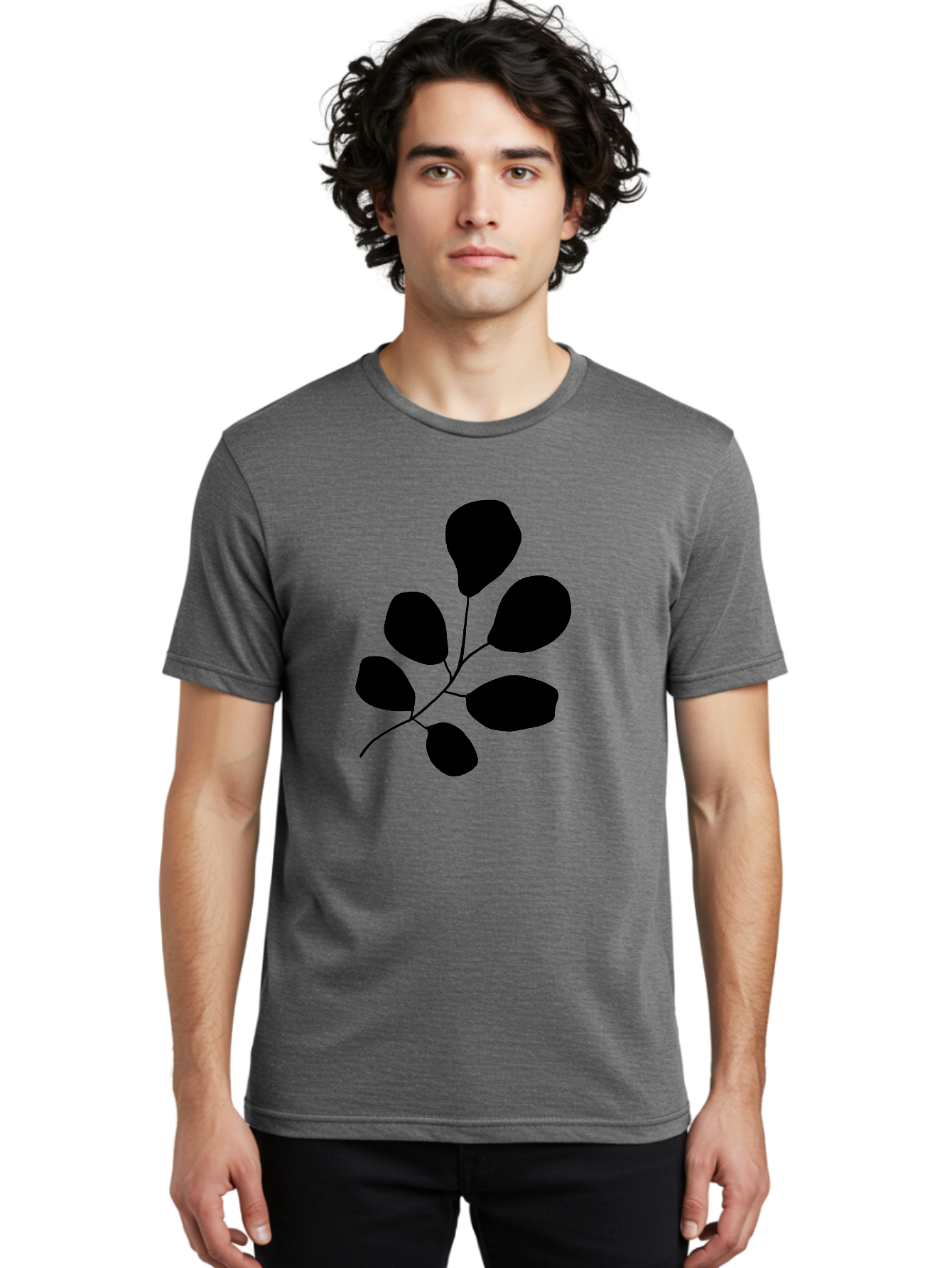 Black-Leaves-2 Men'S Graphic Tee, 100% Cotton, Comfortable Casual Summer Wear, Machine Washable, Simple Leaf Illustration, Minimalist Design, Black Silhouettes, Botanical Graphic, Leafy Branch, Modern Art -  Aaa381 26
