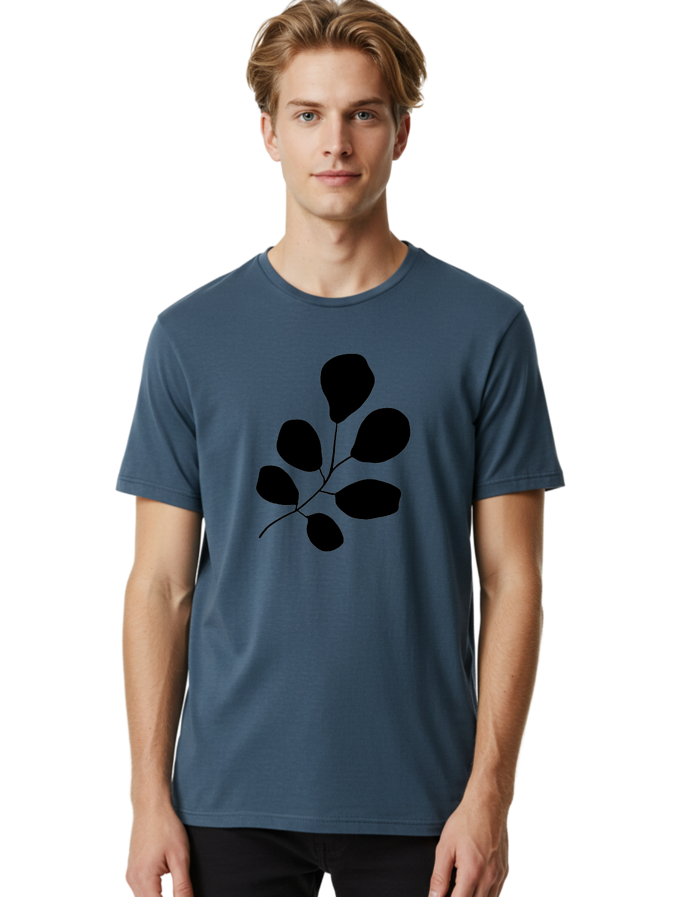 Black-Leaves-2 Men'S Graphic Tee, 100% Cotton, Comfortable Casual Summer Wear, Machine Washable, Simple Leaf Illustration, Minimalist Design, Black Silhouettes, Botanical Graphic, Leafy Branch, Modern Art -  Aaa381 28