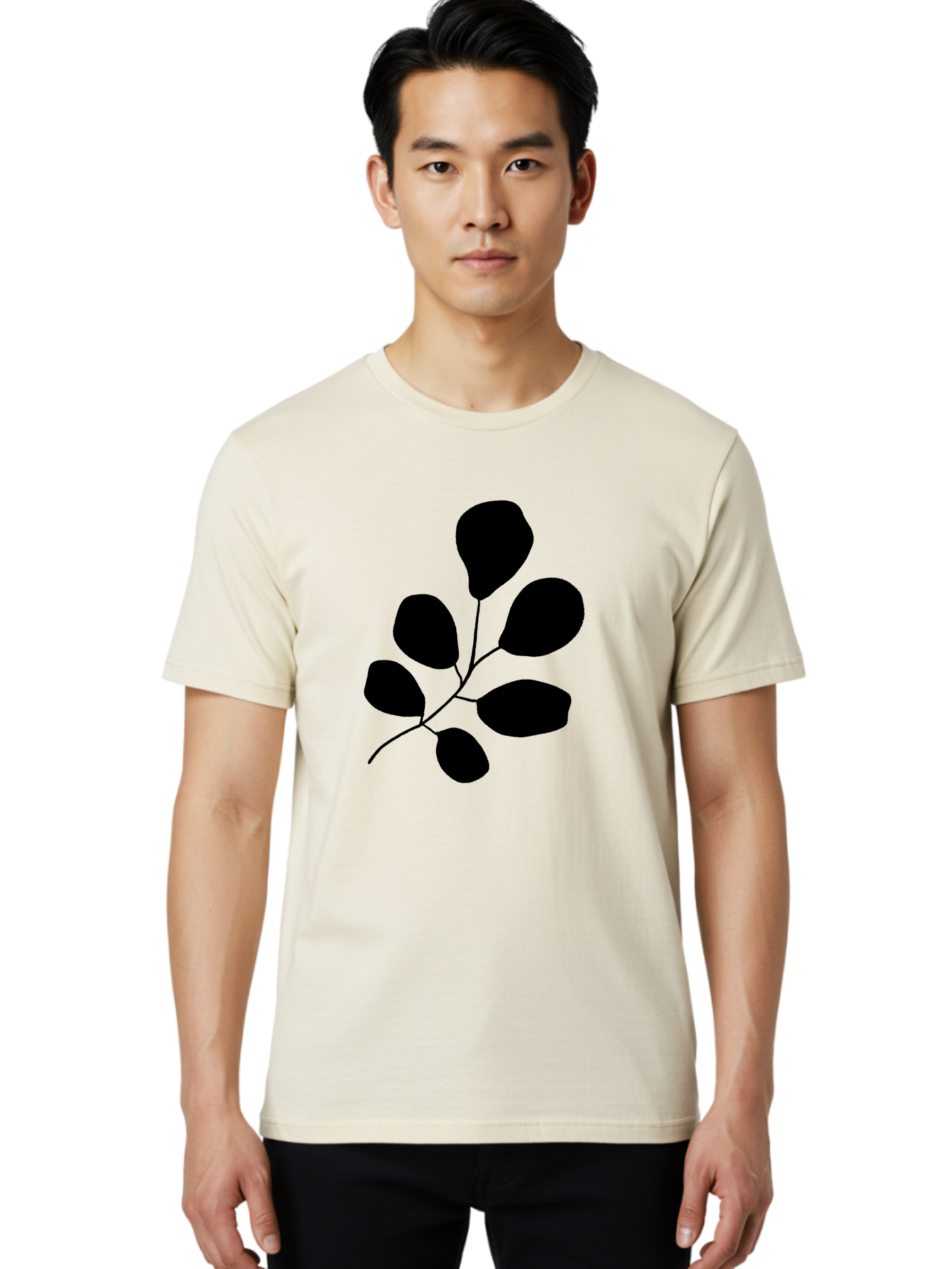 Black-Leaves-2 Men'S Graphic Tee, 100% Cotton, Comfortable Casual Summer Wear, Machine Washable, Simple Leaf Illustration, Minimalist Design, Black Silhouettes, Botanical Graphic, Leafy Branch, Modern Art -  Aaa381 14