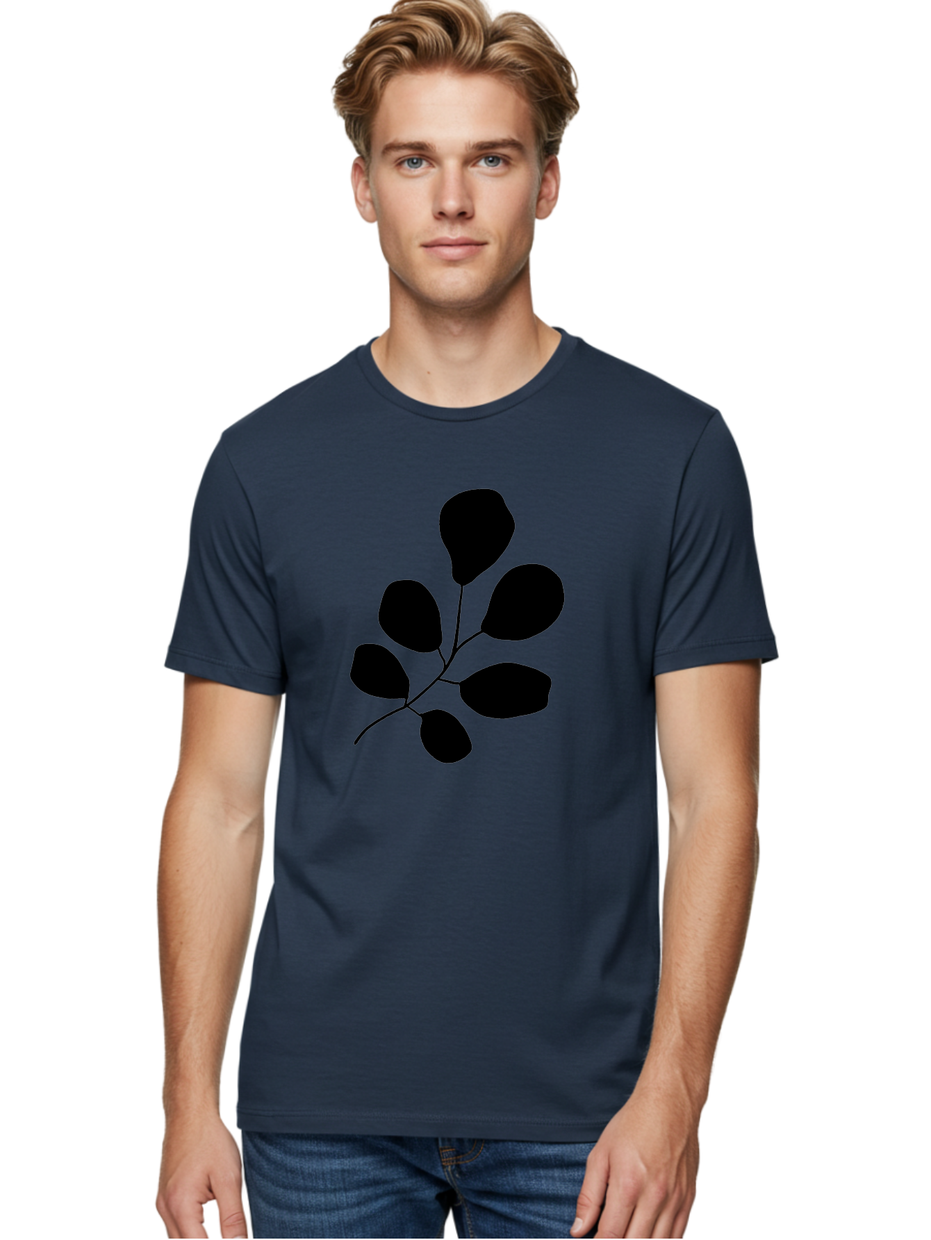 Black-Leaves-2 Men'S Graphic Tee, 100% Cotton, Comfortable Casual Summer Wear, Machine Washable, Simple Leaf Illustration, Minimalist Design, Black Silhouettes, Botanical Graphic, Leafy Branch, Modern Art -  Aaa381 12