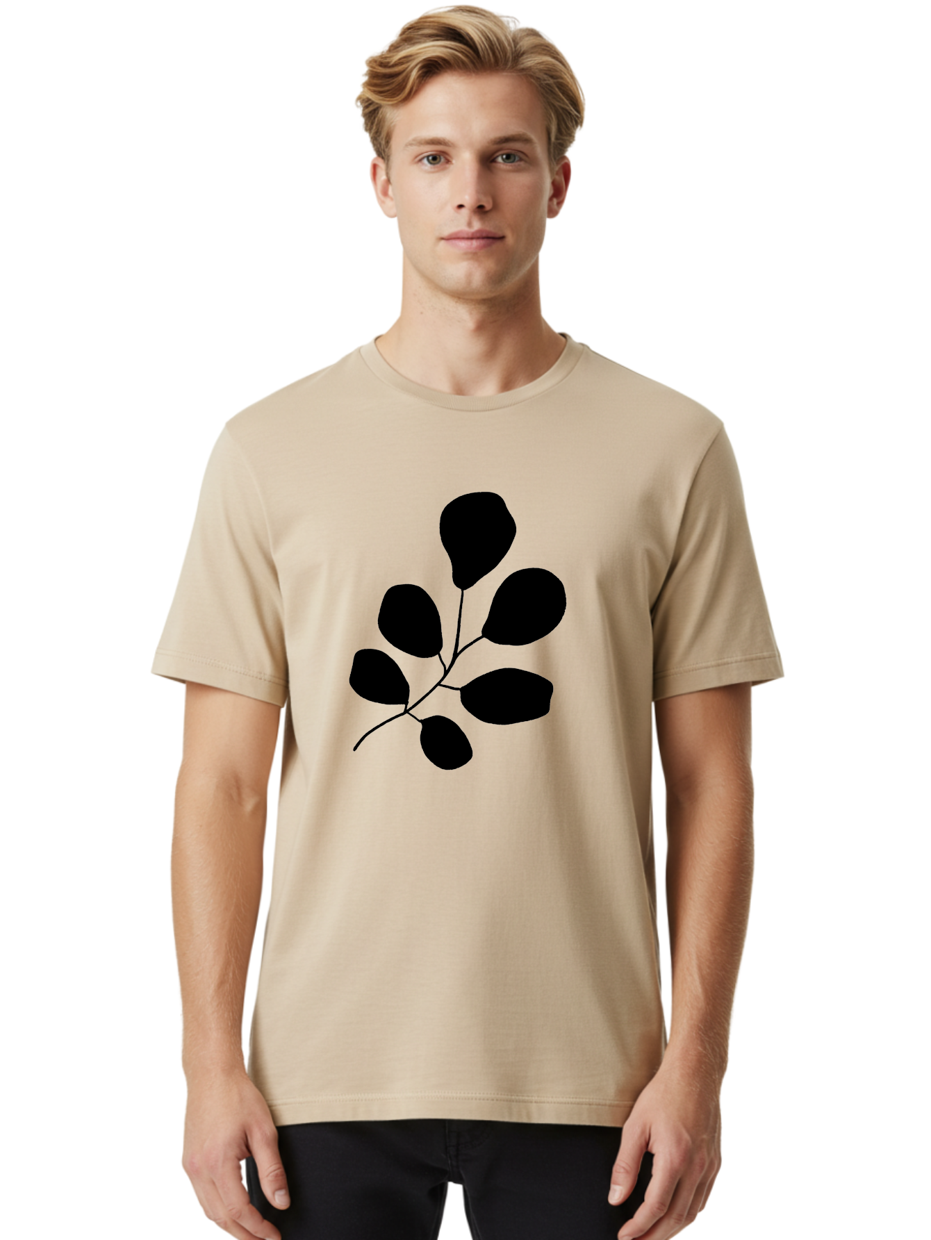 Black-Leaves-2 Men'S Graphic Tee, 100% Cotton, Comfortable Casual Summer Wear, Machine Washable, Simple Leaf Illustration, Minimalist Design, Black Silhouettes, Botanical Graphic, Leafy Branch, Modern Art -  Aaa381 10