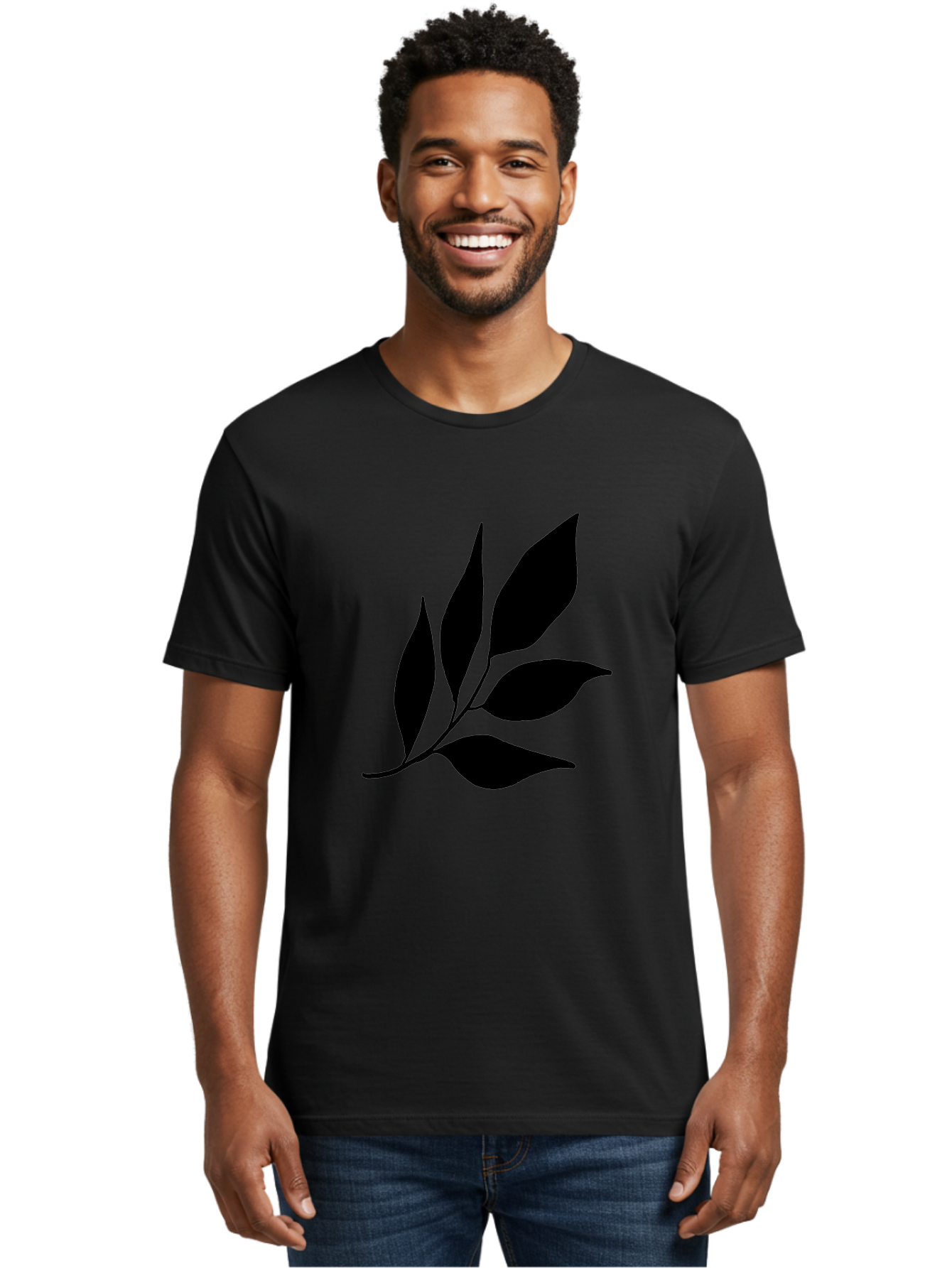 Black-Leaves-3 Men'S Graphic Tee, 100% Cotton, Comfortable Casual Summer Wear, Machine Washable, Black Leaves, Leafy Branch, Natural Elements, Simple Graphics, Minimalist Design, Leaf Silhouette, Botanical Illustration -  Aaa382