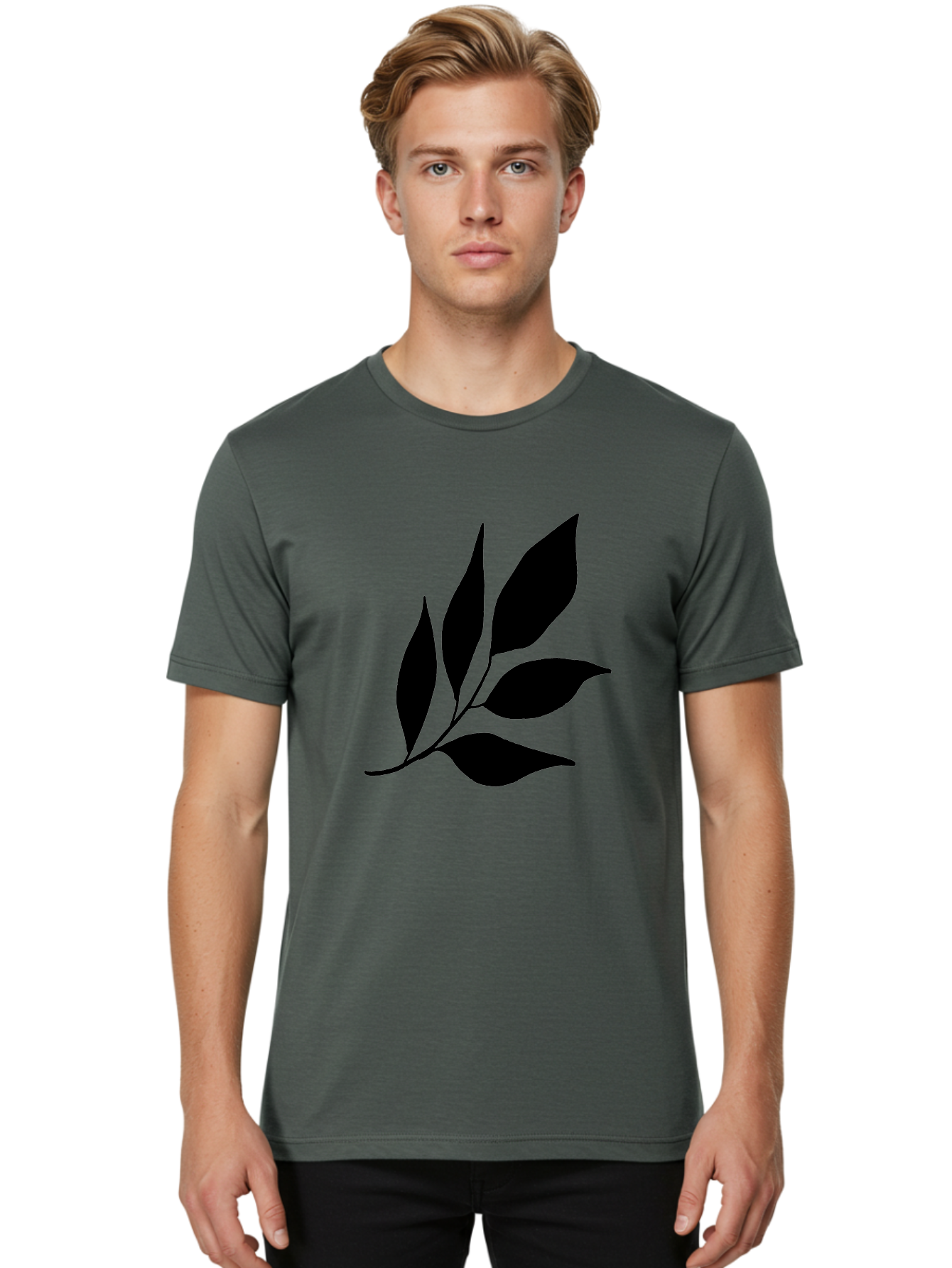 Black-Leaves-3 Men'S Graphic Tee, 100% Cotton, Comfortable Casual Summer Wear, Machine Washable, Black Leaves, Leafy Branch, Natural Elements, Simple Graphics, Minimalist Design, Leaf Silhouette, Botanical Illustration -  Aaa382 30