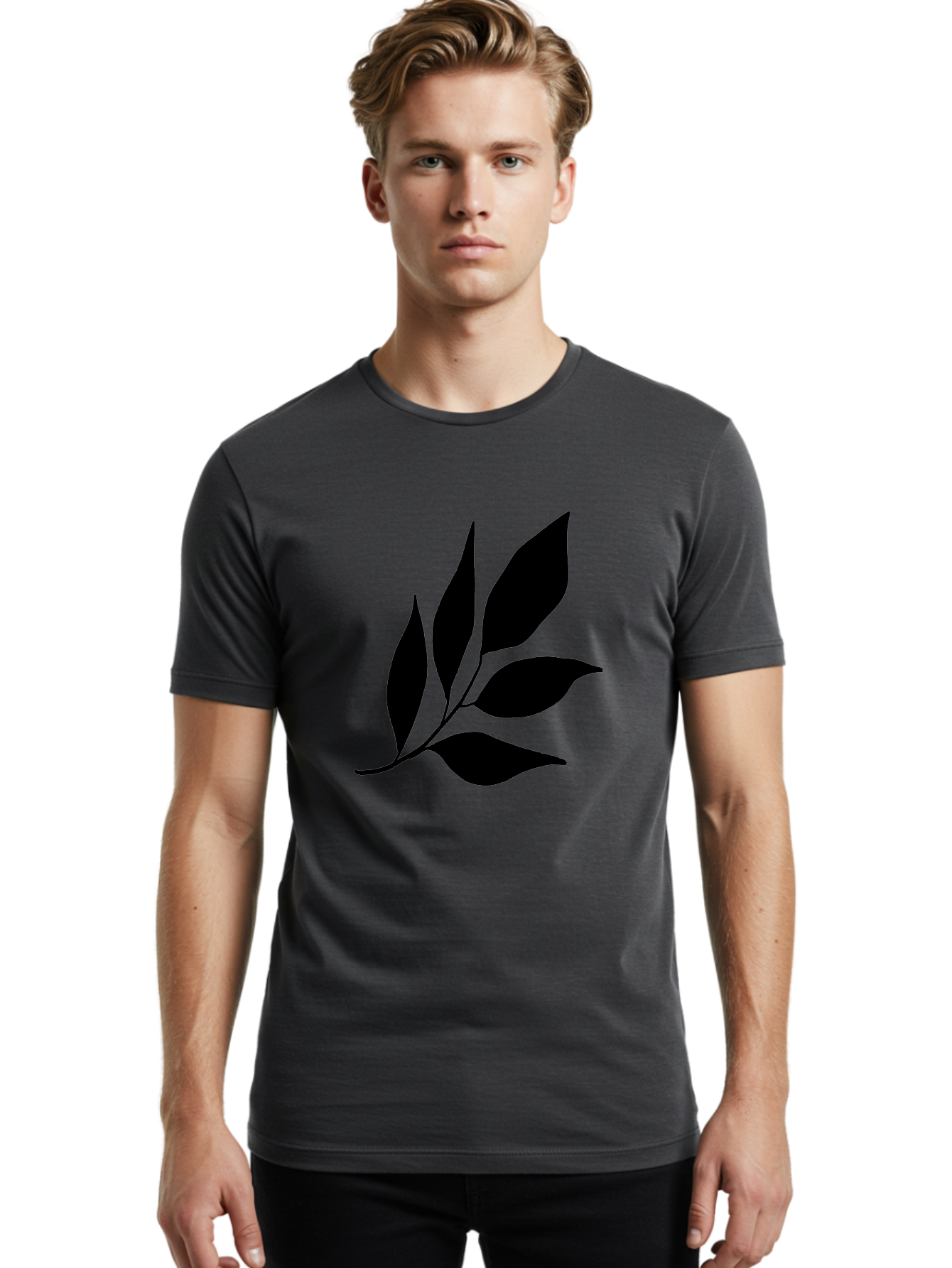 Black-Leaves-3 Men'S Graphic Tee, 100% Cotton, Comfortable Casual Summer Wear, Machine Washable, Black Leaves, Leafy Branch, Natural Elements, Simple Graphics, Minimalist Design, Leaf Silhouette, Botanical Illustration -  Aaa382 28