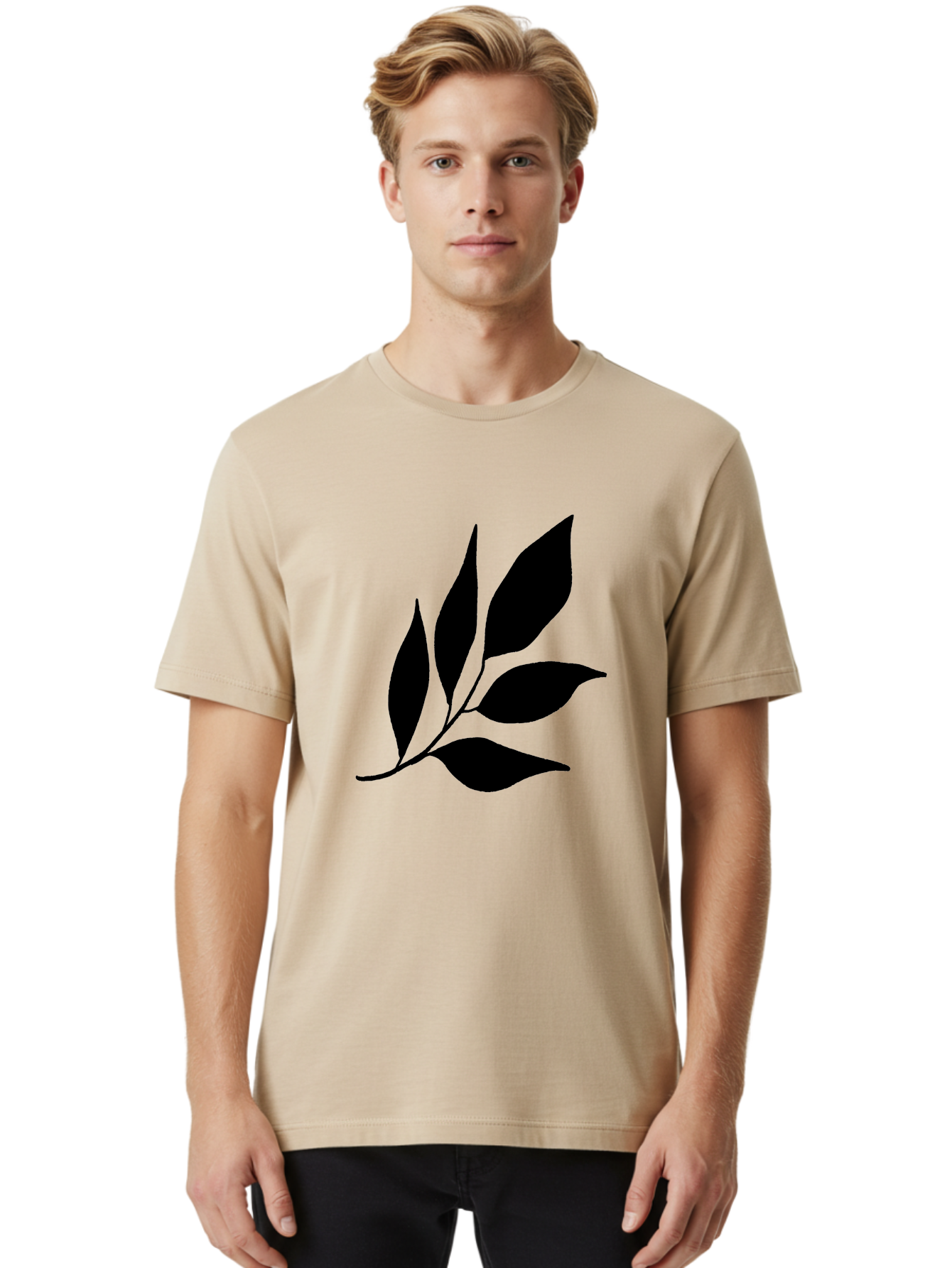 Black-Leaves-3 Men'S Graphic Tee, 100% Cotton, Comfortable Casual Summer Wear, Machine Washable, Black Leaves, Leafy Branch, Natural Elements, Simple Graphics, Minimalist Design, Leaf Silhouette, Botanical Illustration -  Aaa382 24