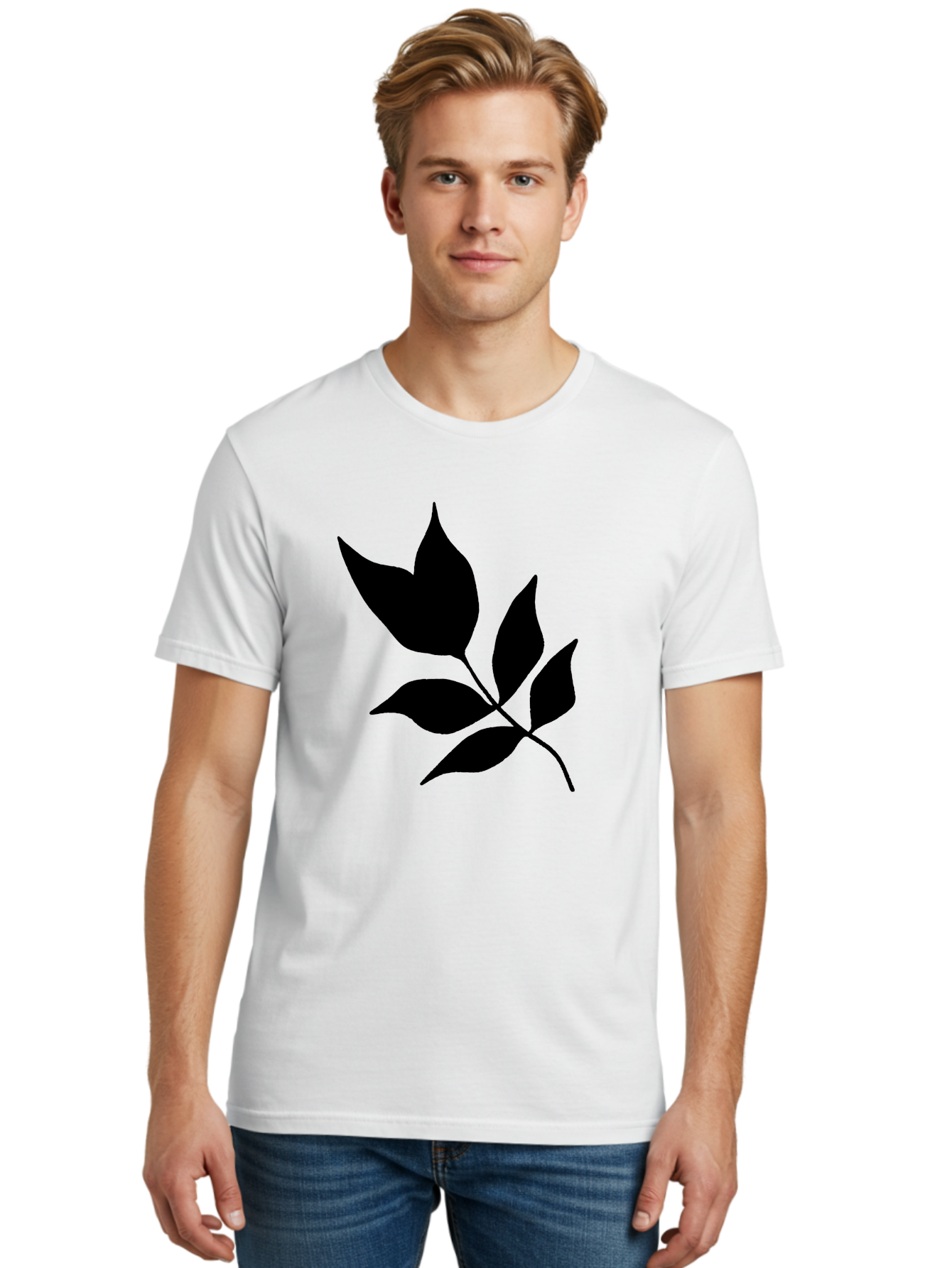 Black-Leaves-4 Men'S Graphic Tee, 100% Cotton, Comfortable Casual Summer Wear, Machine Washable, Black Leaves, Leaf Silhouette, Minimalist Design, Simple Graphics, Plant Illustration, Leaf Shape, Graphic Element -  Aaa383 14