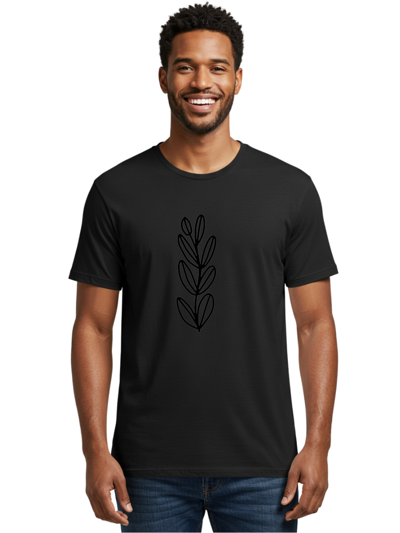 Black-Leaves Men'S Graphic Tee, 100% Cotton, Comfortable Casual Summer Wear, Machine Washable, Simple Plant Illustration, Minimalist Design, Black Outline, Leafy Greens, Botanical Art, Modern Simplicity, Graphic Design Element -  Aaa384 28