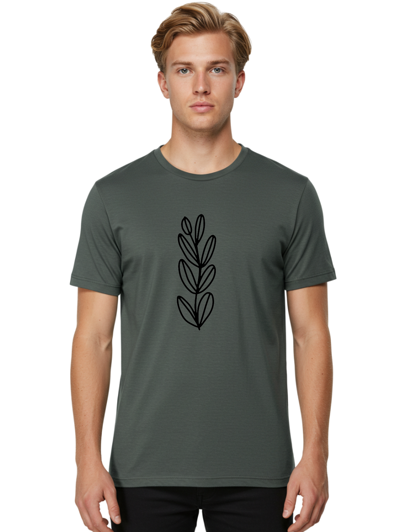 Black-Leaves Men'S Graphic Tee, 100% Cotton, Comfortable Casual Summer Wear, Machine Washable, Simple Plant Illustration, Minimalist Design, Black Outline, Leafy Greens, Botanical Art, Modern Simplicity, Graphic Design Element -  Aaa384 12